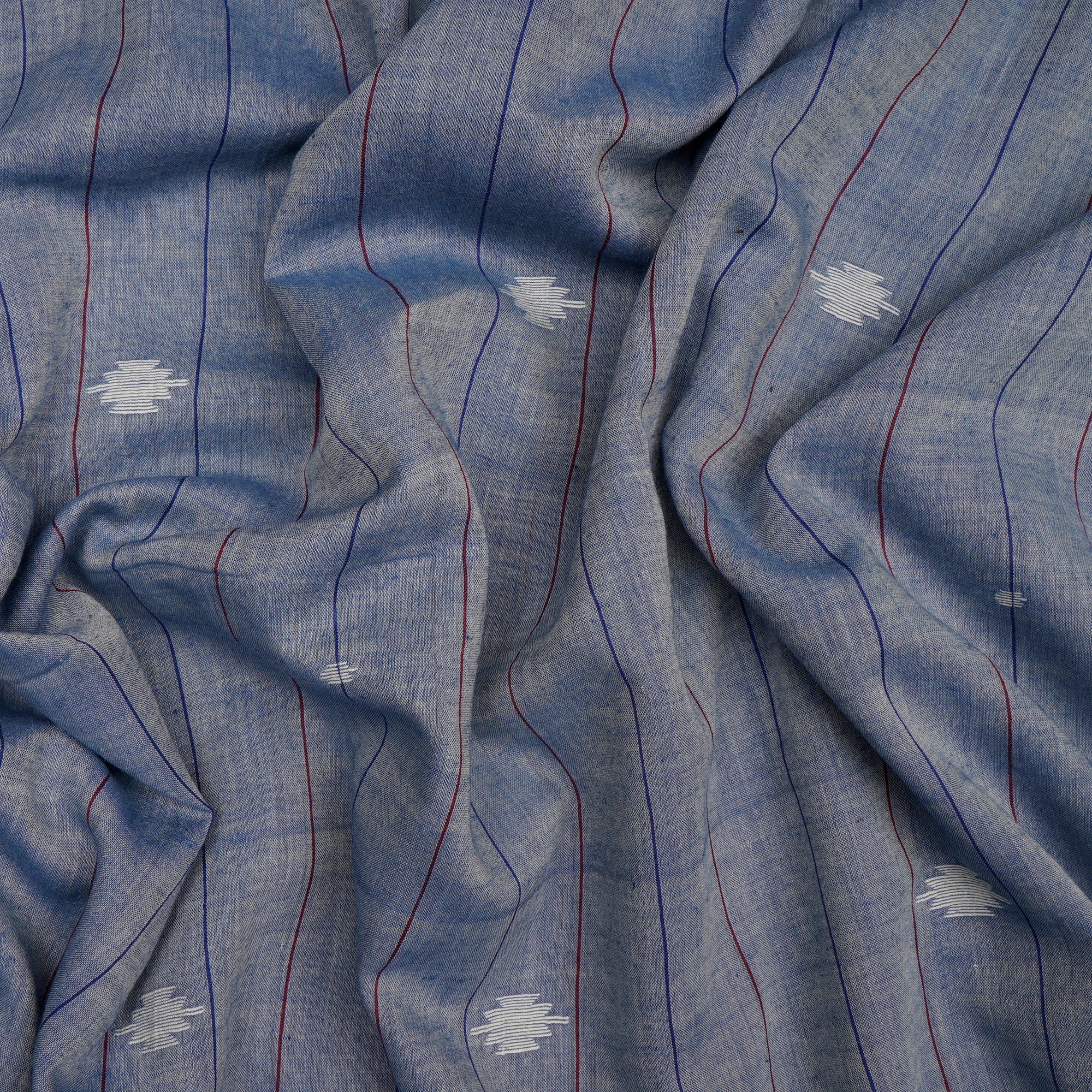 Blue Color Handloom Jamdani Pure Cotton Fabric