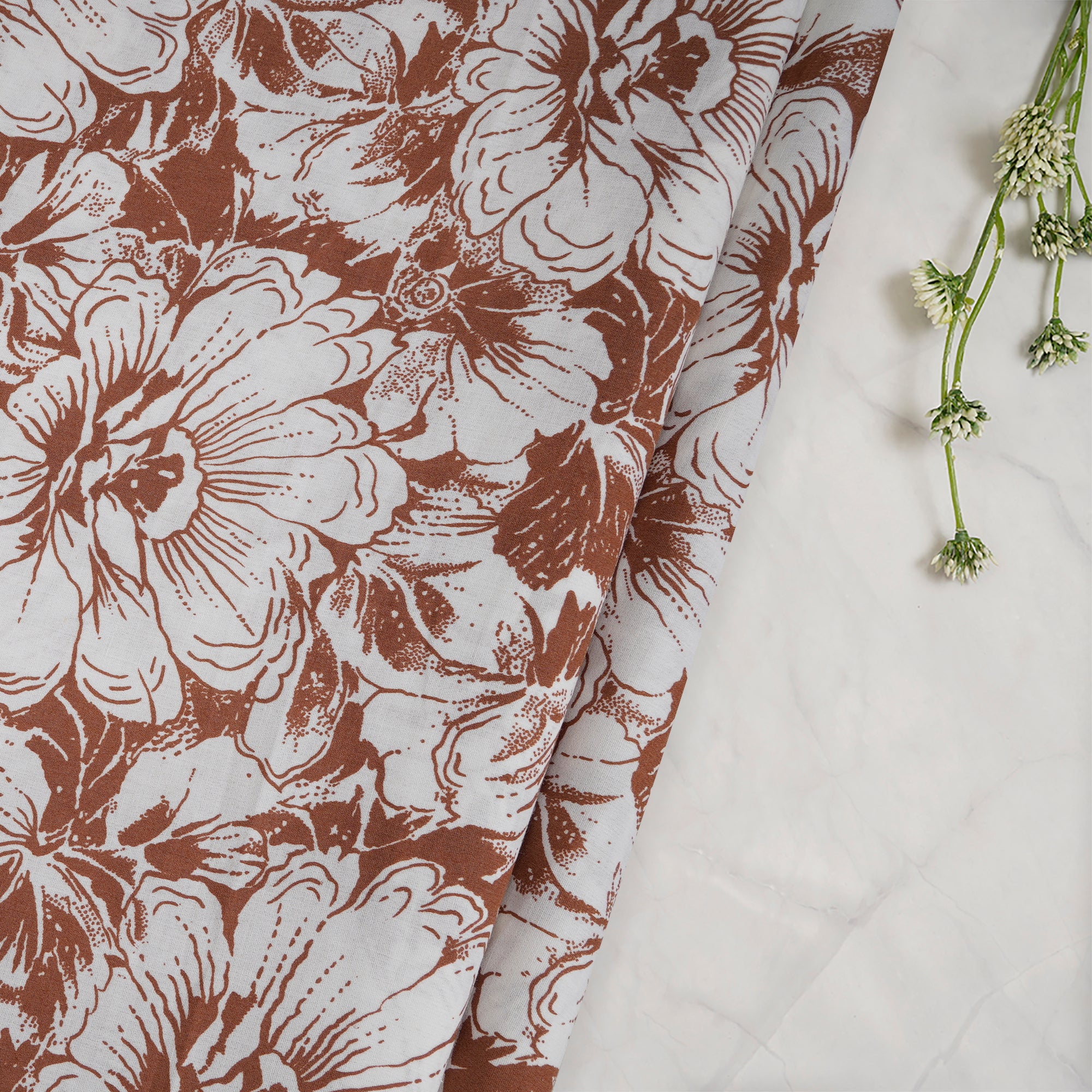 Brown Color Printed Linen Fabric