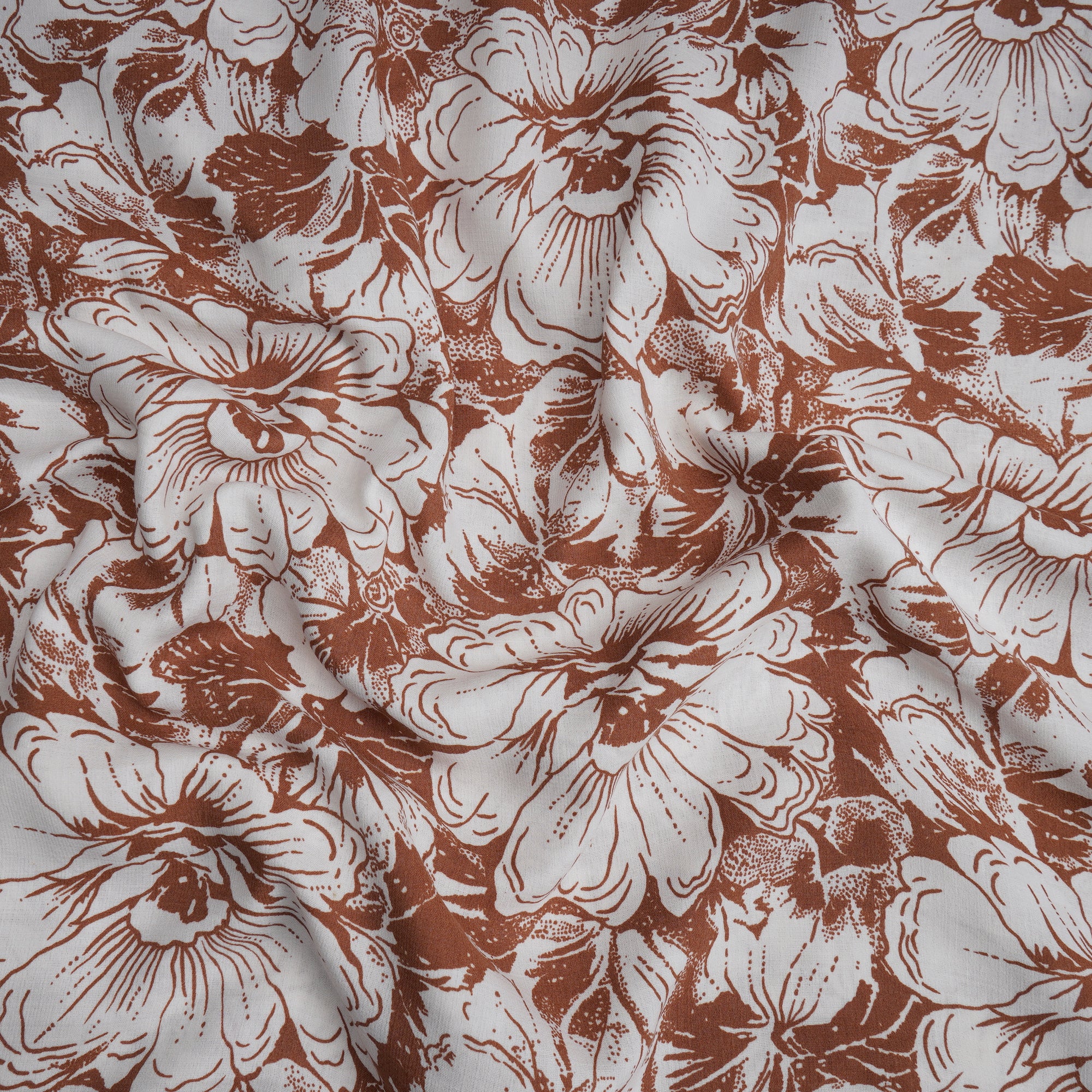 Brown Color Printed Linen Fabric