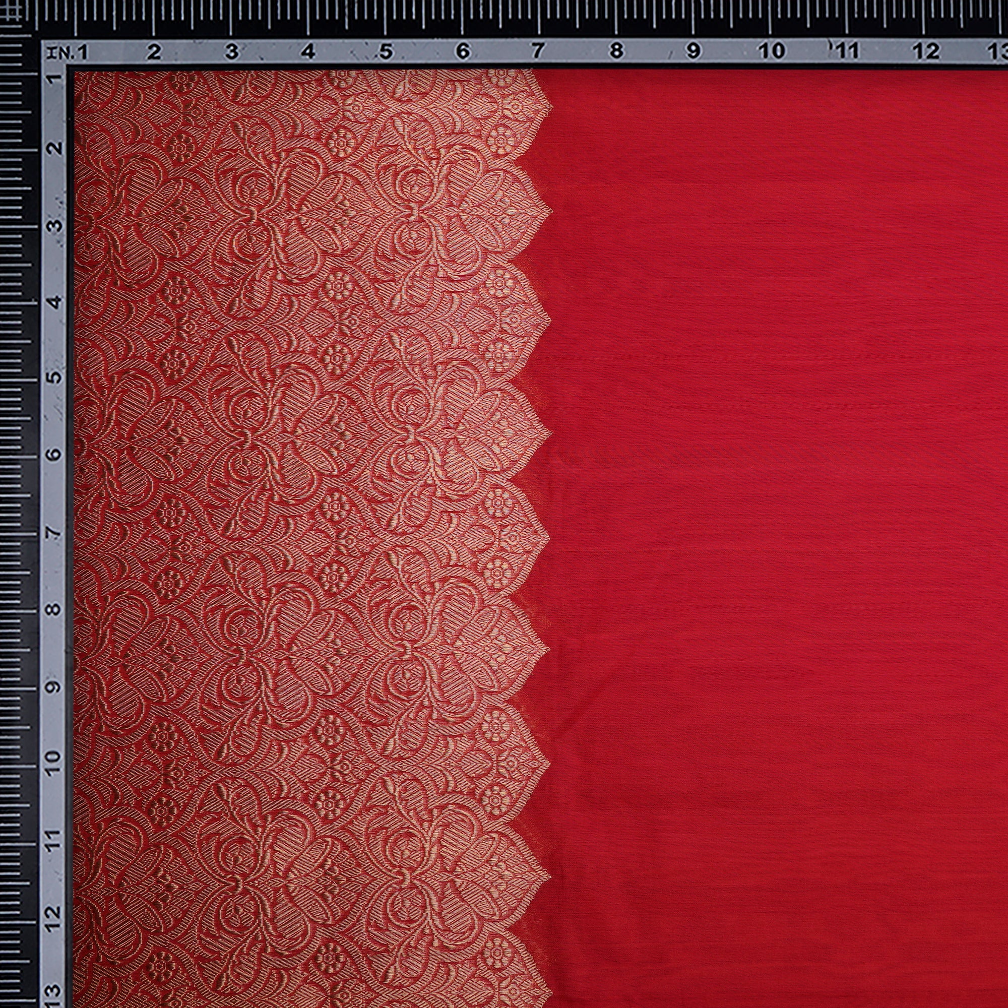 Red-Gold Border Pattern Handwoven Brocade Fabric