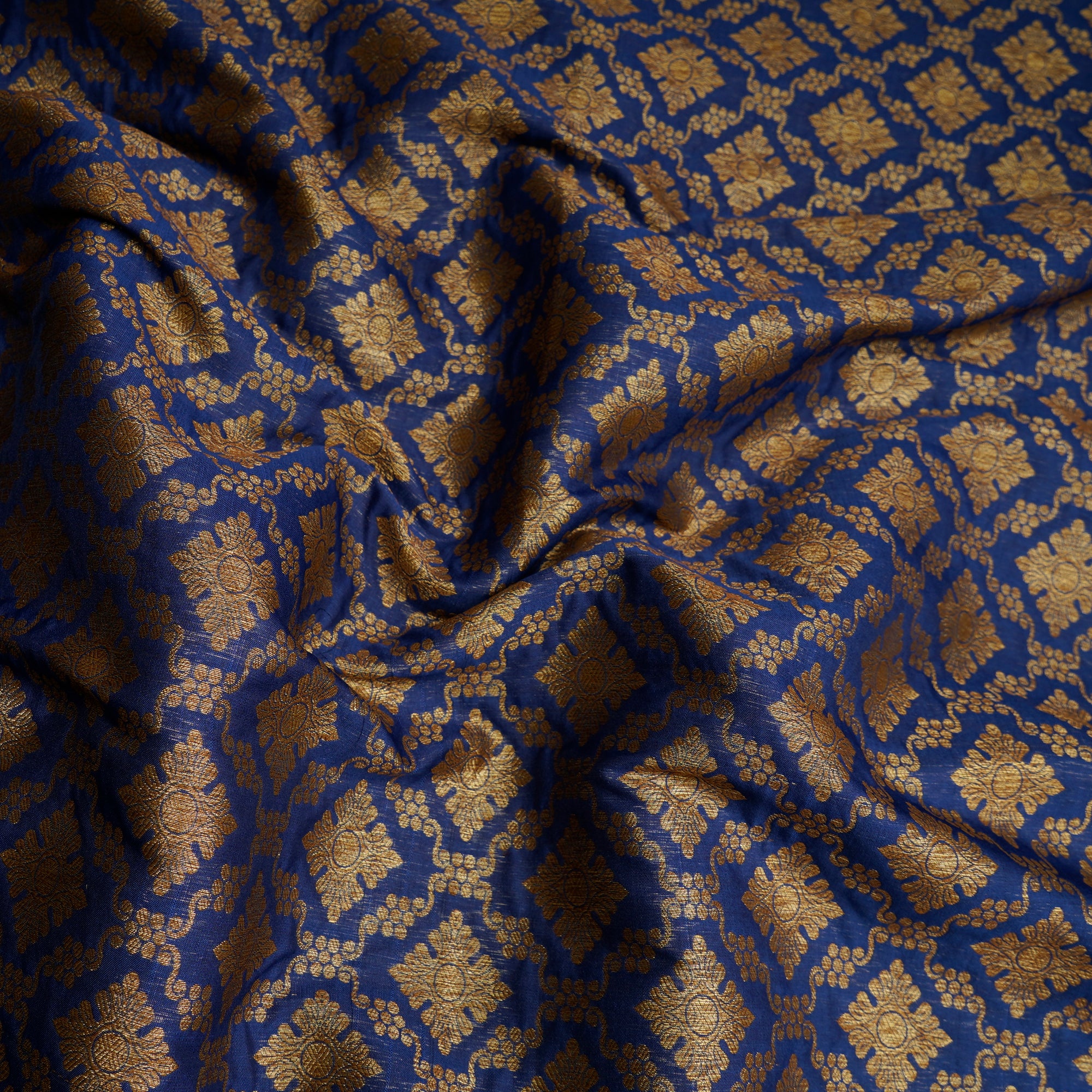 Dark Blue-Golden Color Handwoven Brocade Fabric
