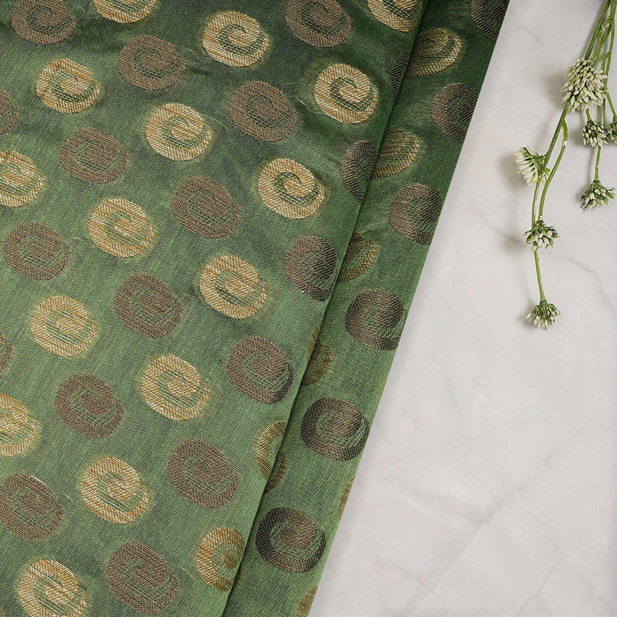 Green Color Chanderi Jacquard Fabric