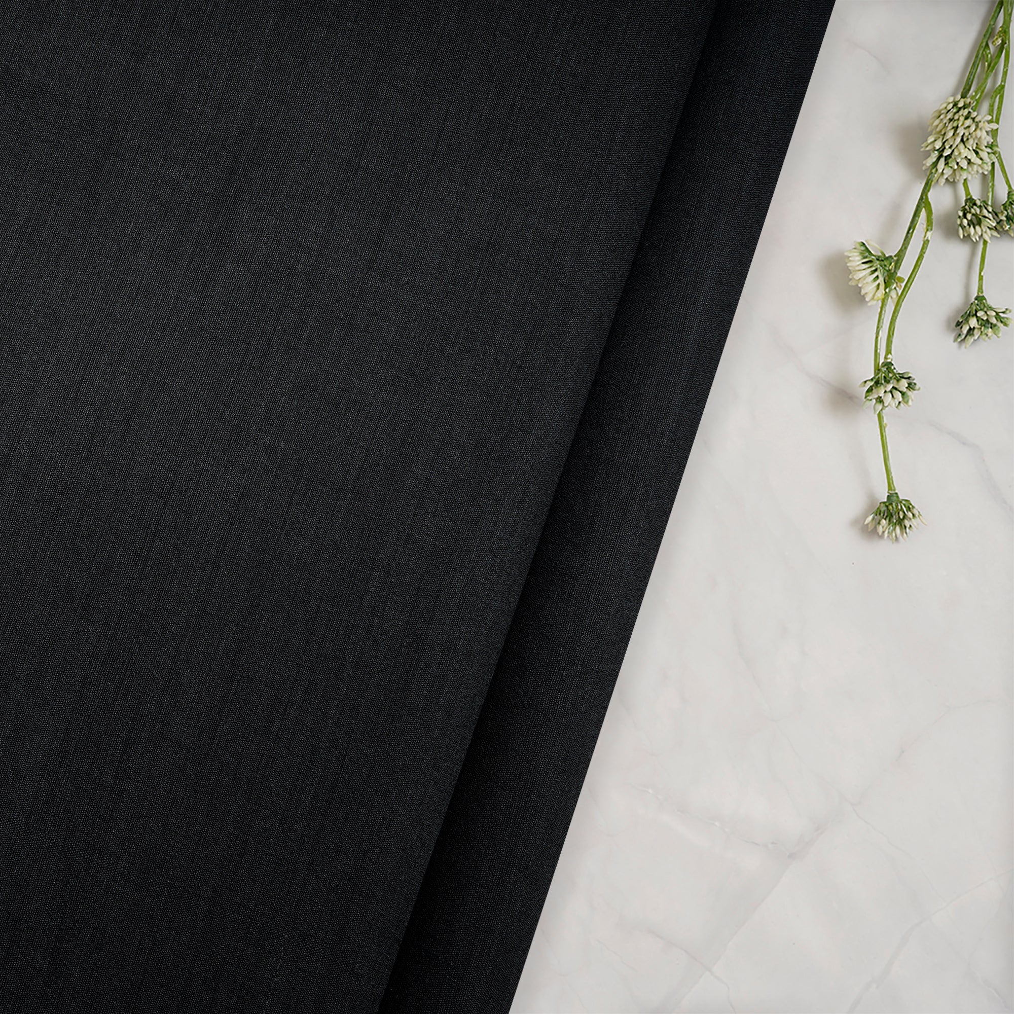 Black Piece Dyed Plain Munga Silk Fabric