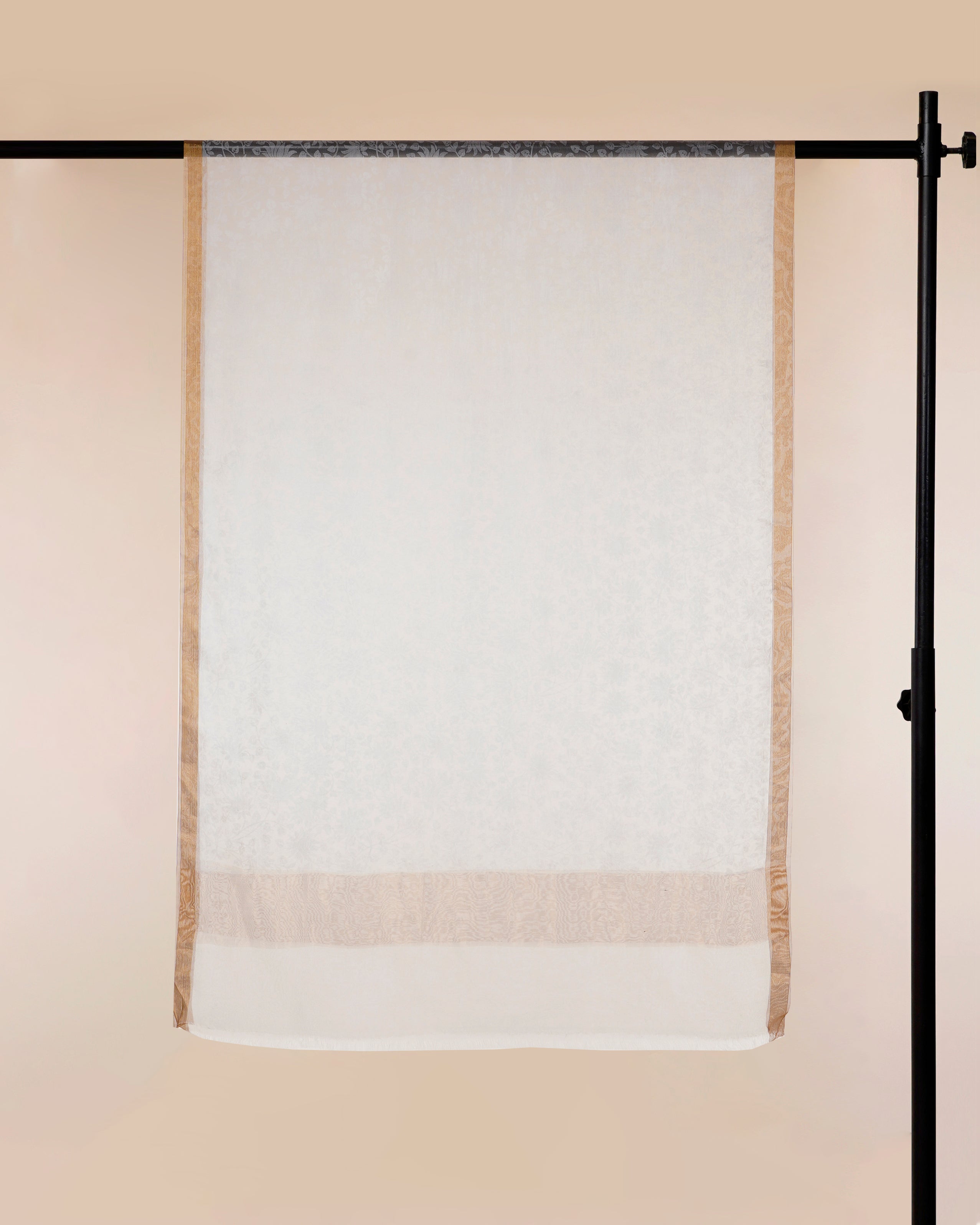 White Dyeable Floral Pattern Self Printed Organza Silk Dupatta with Gold Tissue Border