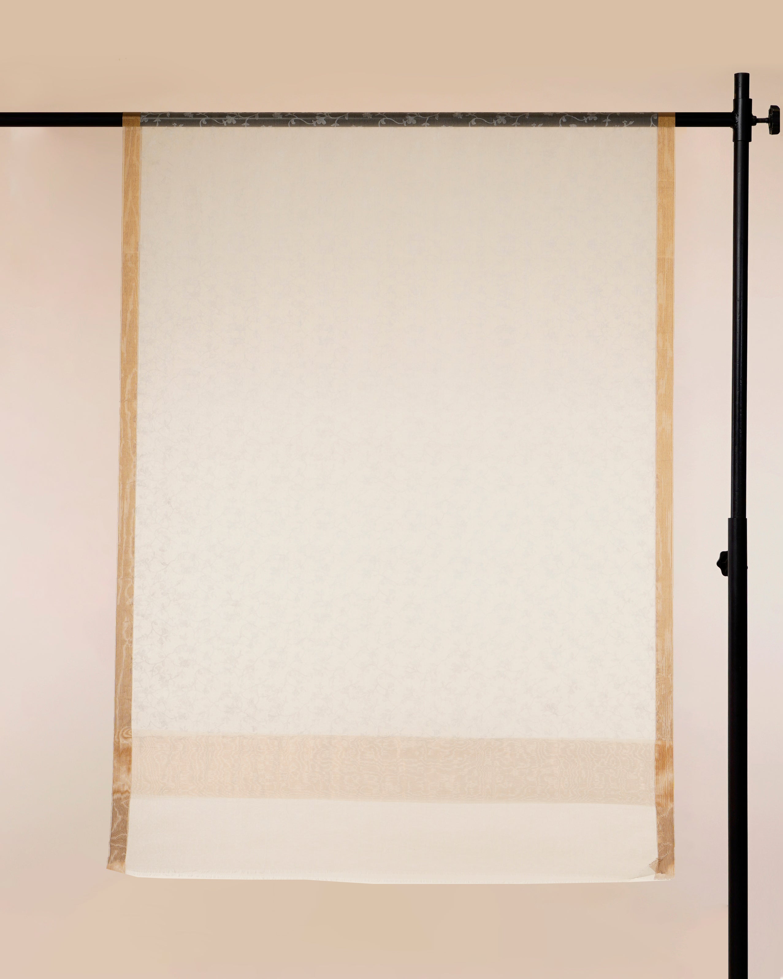 White Dyeable Floral Pattern Self Printed Organza Silk Dupatta with Gold Tissue Border