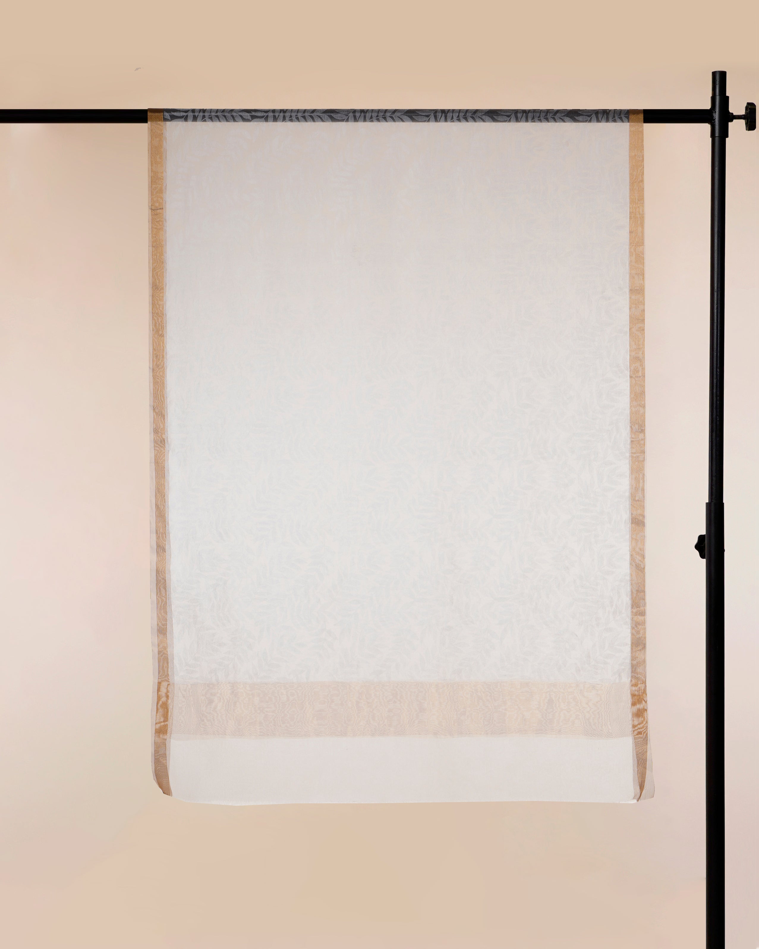 White Dyeable Floral Pattern Self Printed Organza Silk Dupatta with Gold Tissue Border