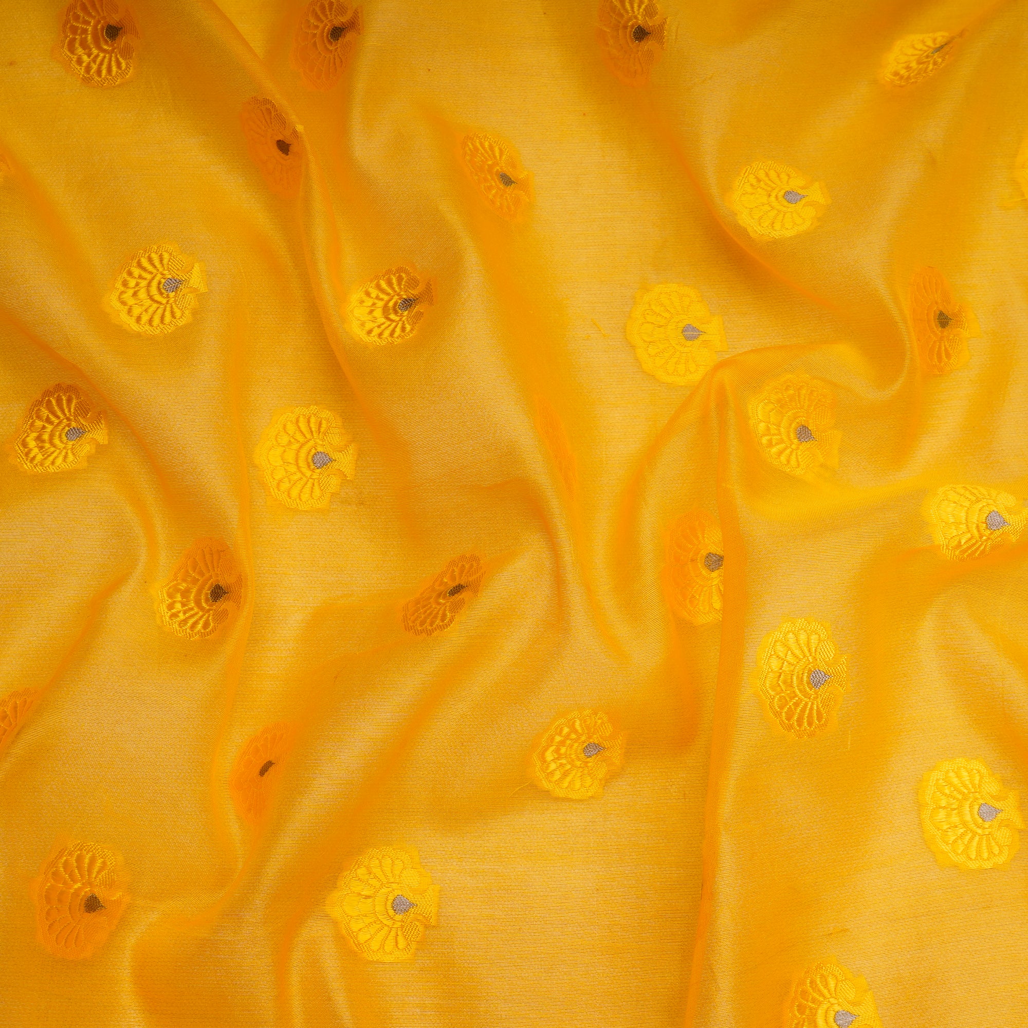 Yellow Booti Pattern Handwoven Meenakari Chanderi Brocade Fabric