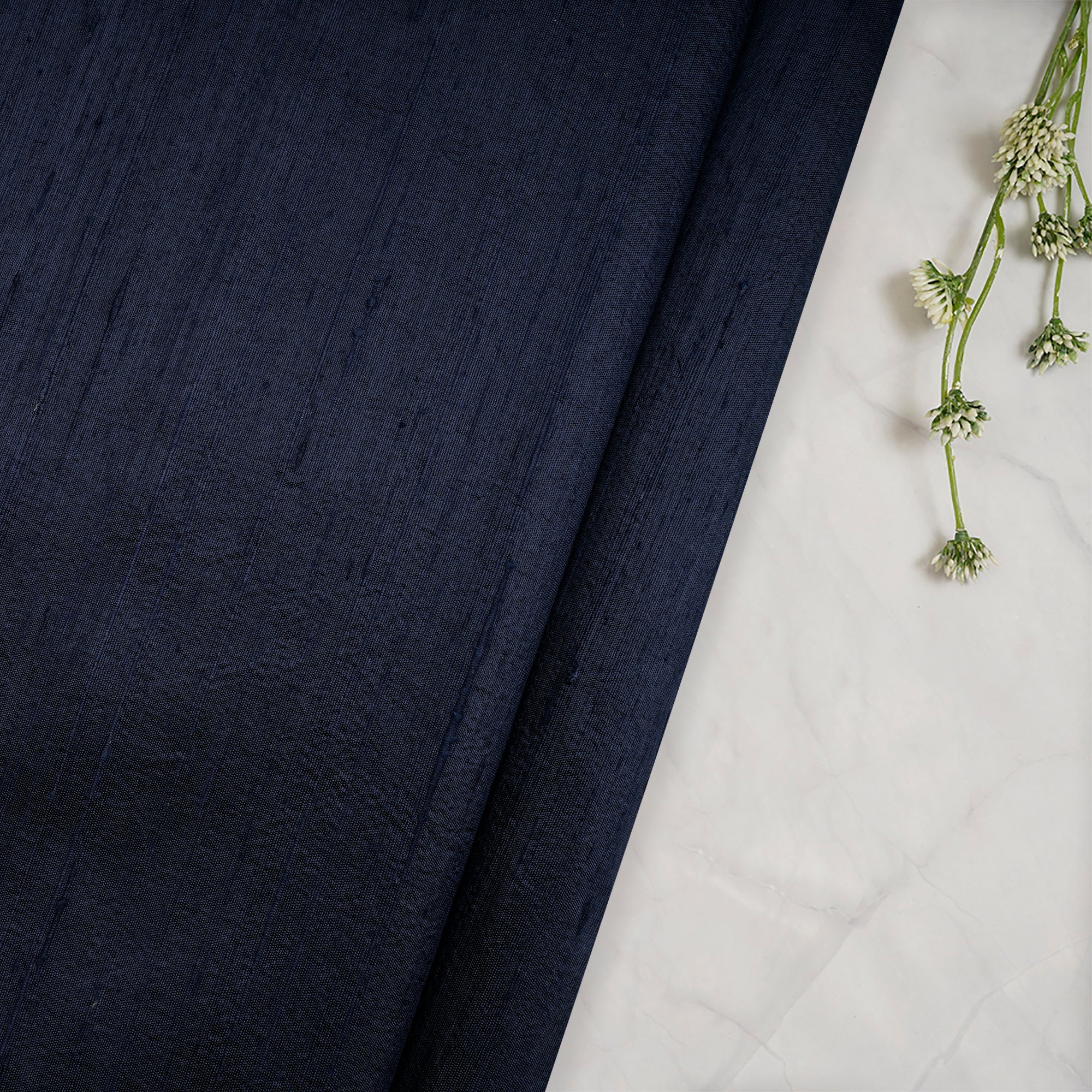 Navy Blue Handwoven Heavy Dupion (Raw) Silk Fabric
