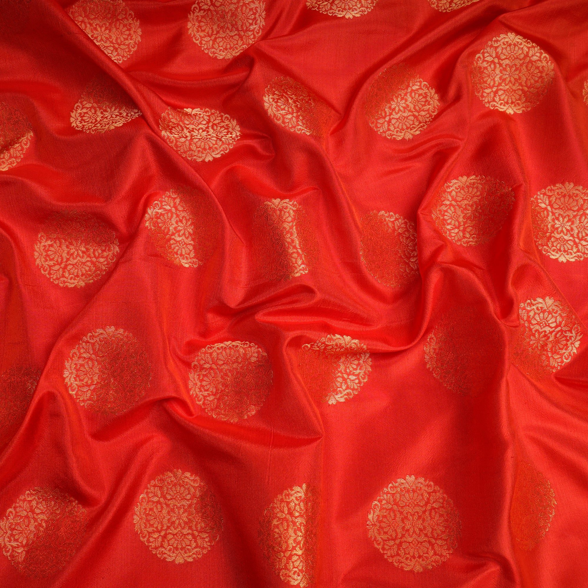 Dark Orange Motif Pattern Handwoven Brocade Silk Fabric