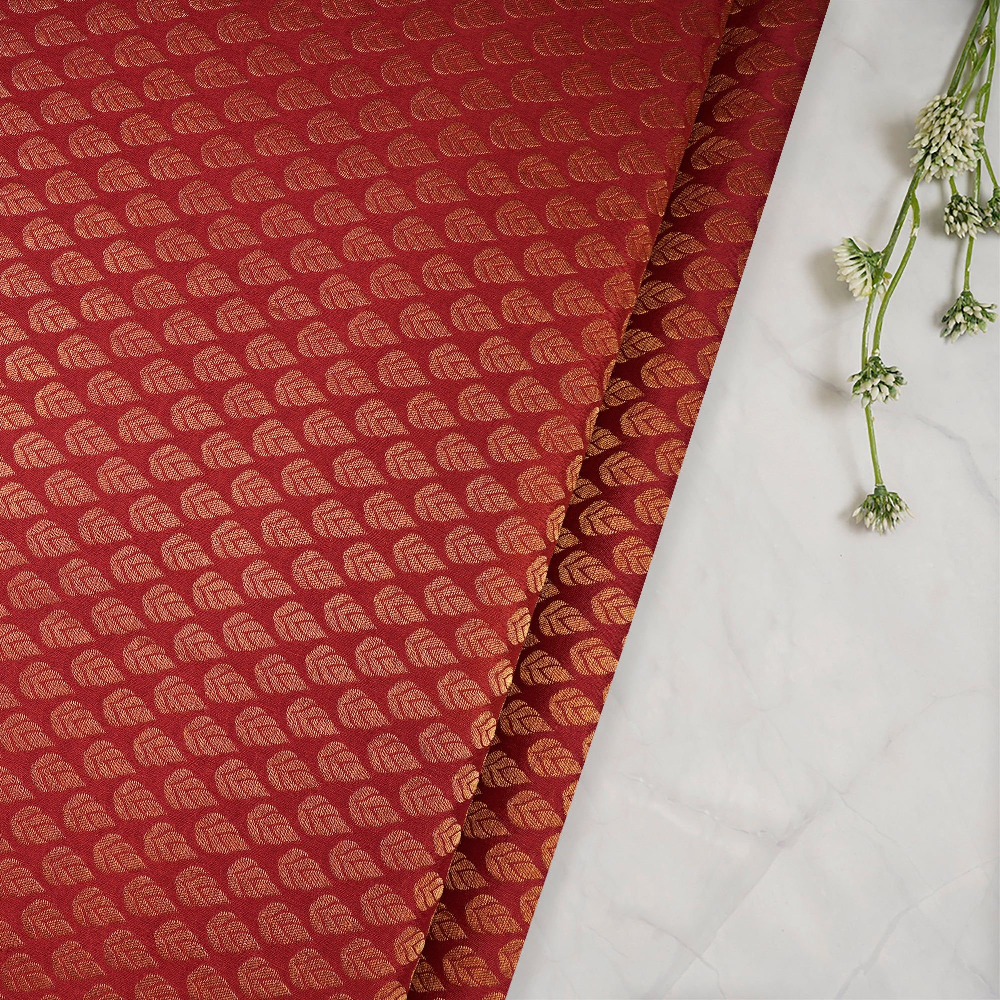 Maroon-Gold Booti Pattern Brocade Crepe Fabric