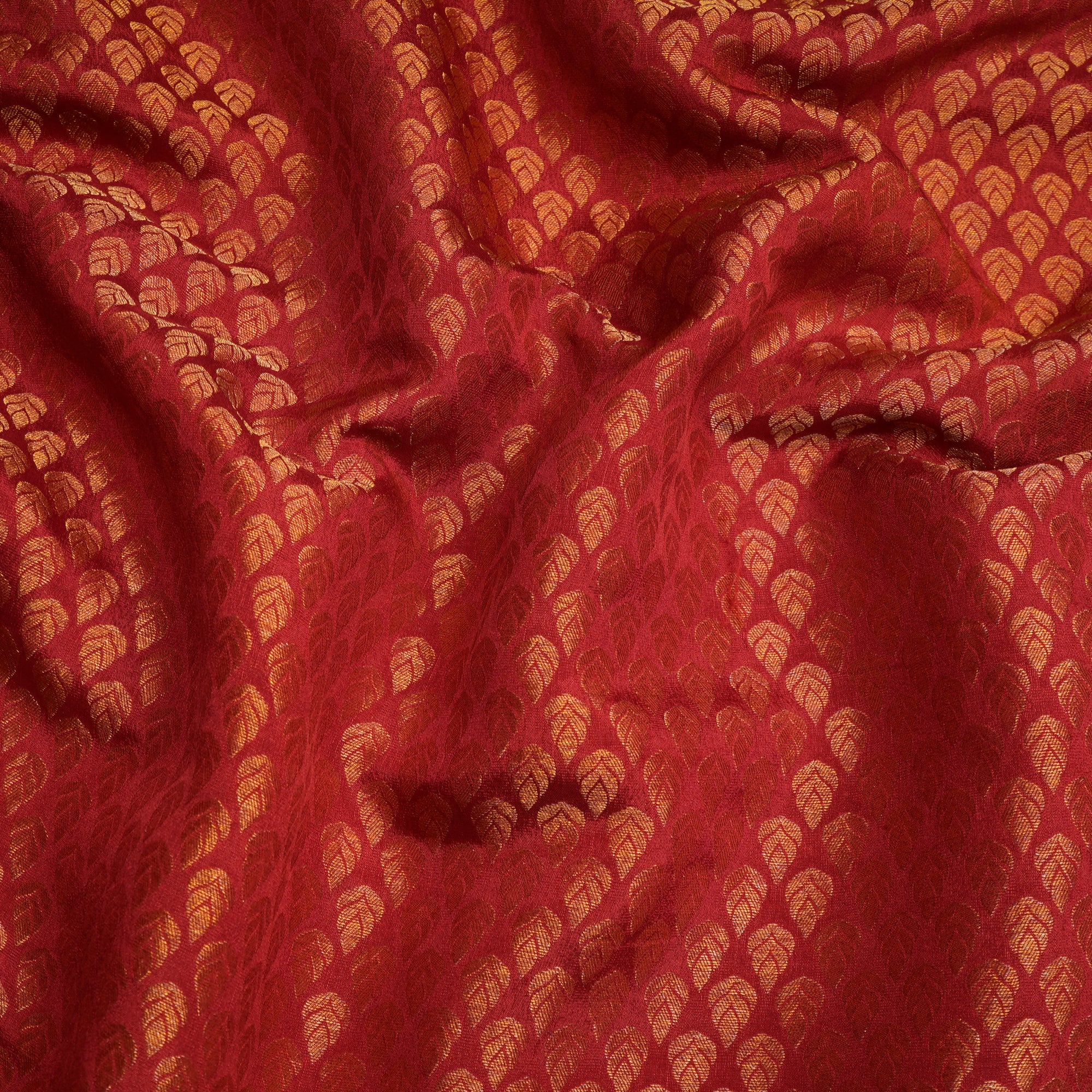 Maroon-Gold Booti Pattern Brocade Crepe Fabric