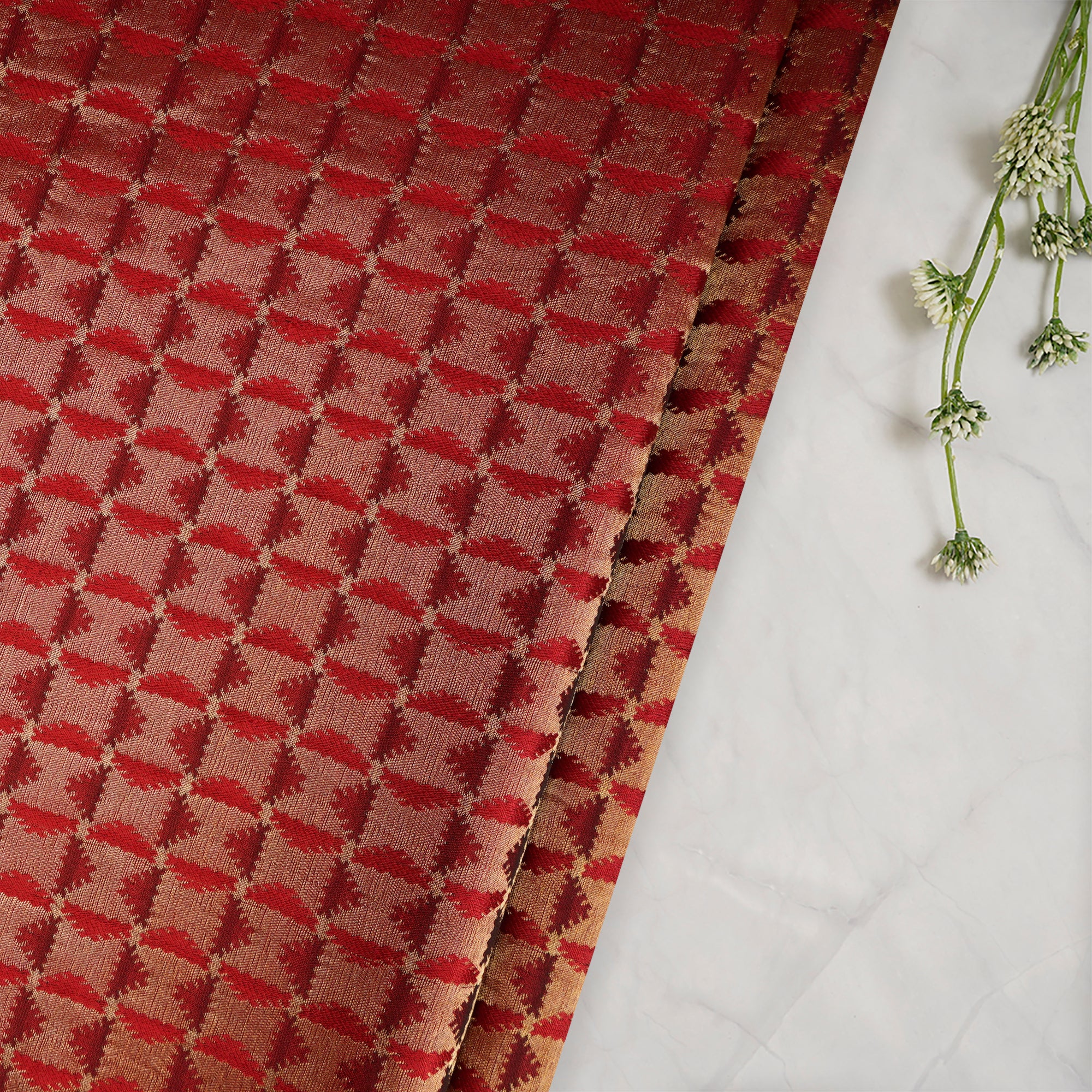 Red-Golden Color Crepe Brocade Fabric