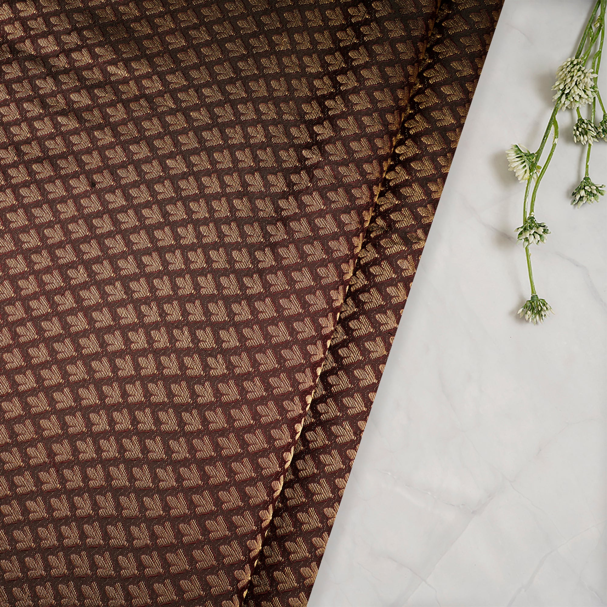 Buy Dark Brown-Gold Booti Pattern Handwoven Brocade Jari