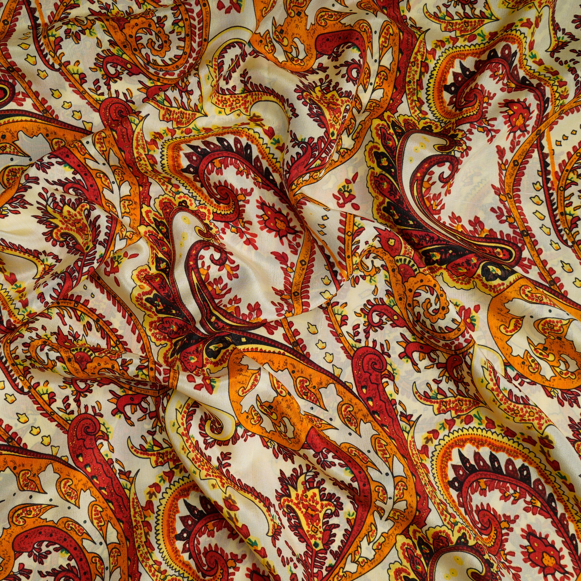 Yellow-Red Color Printed Crepe Silk Fabric