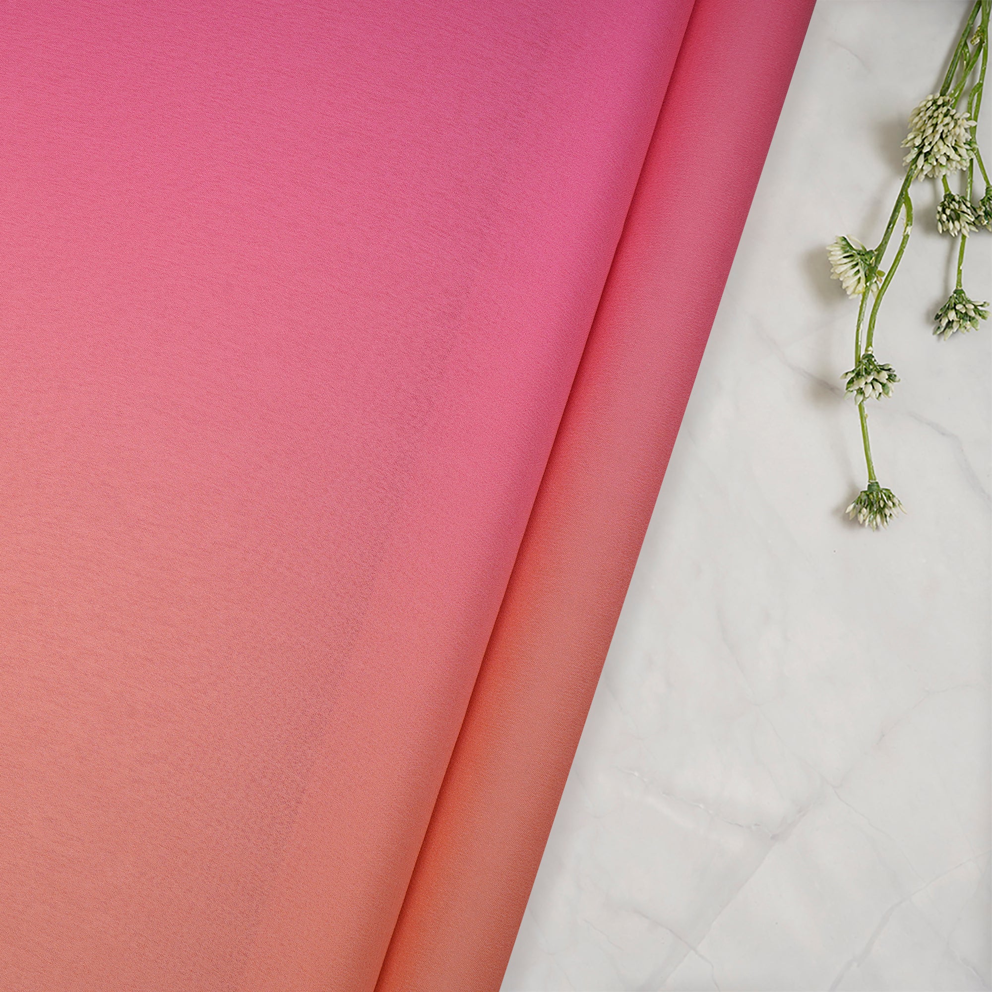 Pink-Peach Ombre Pattern Georgette Silk Fabric