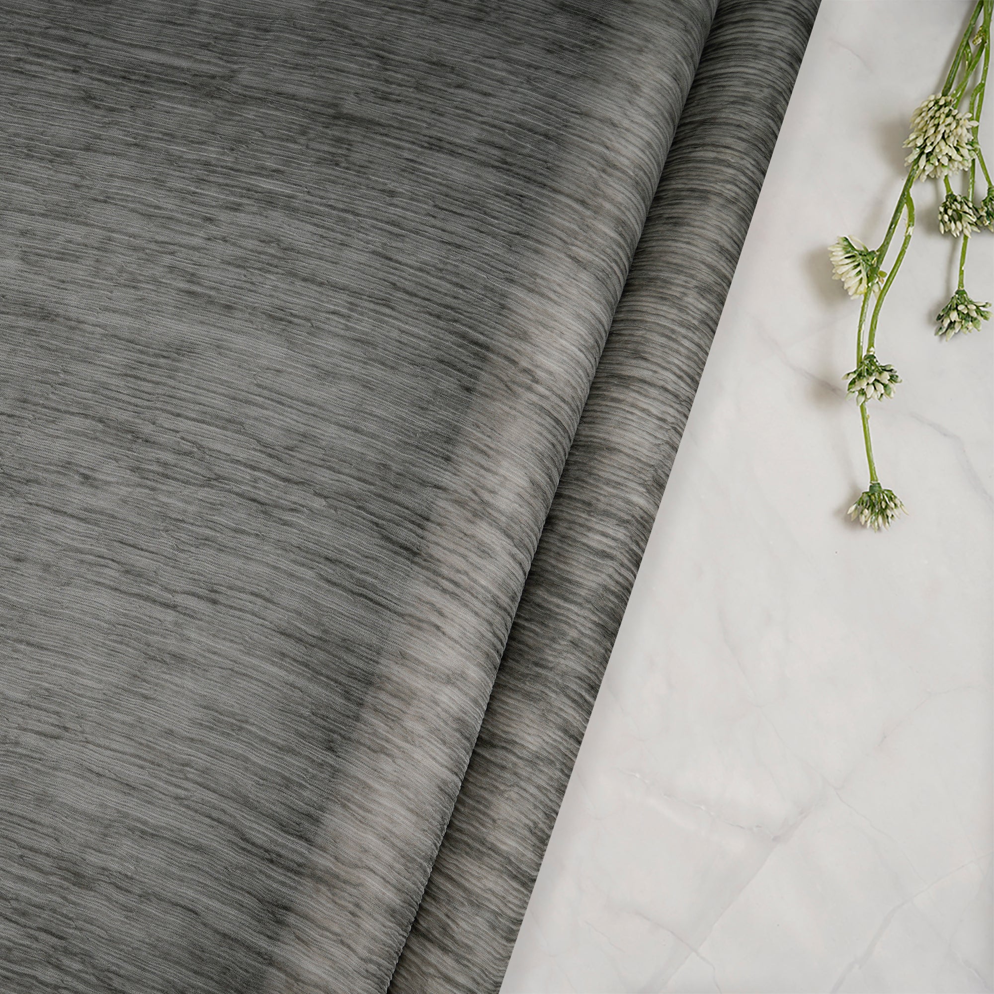 Grey Hand Print Chiffon Silk Fabric