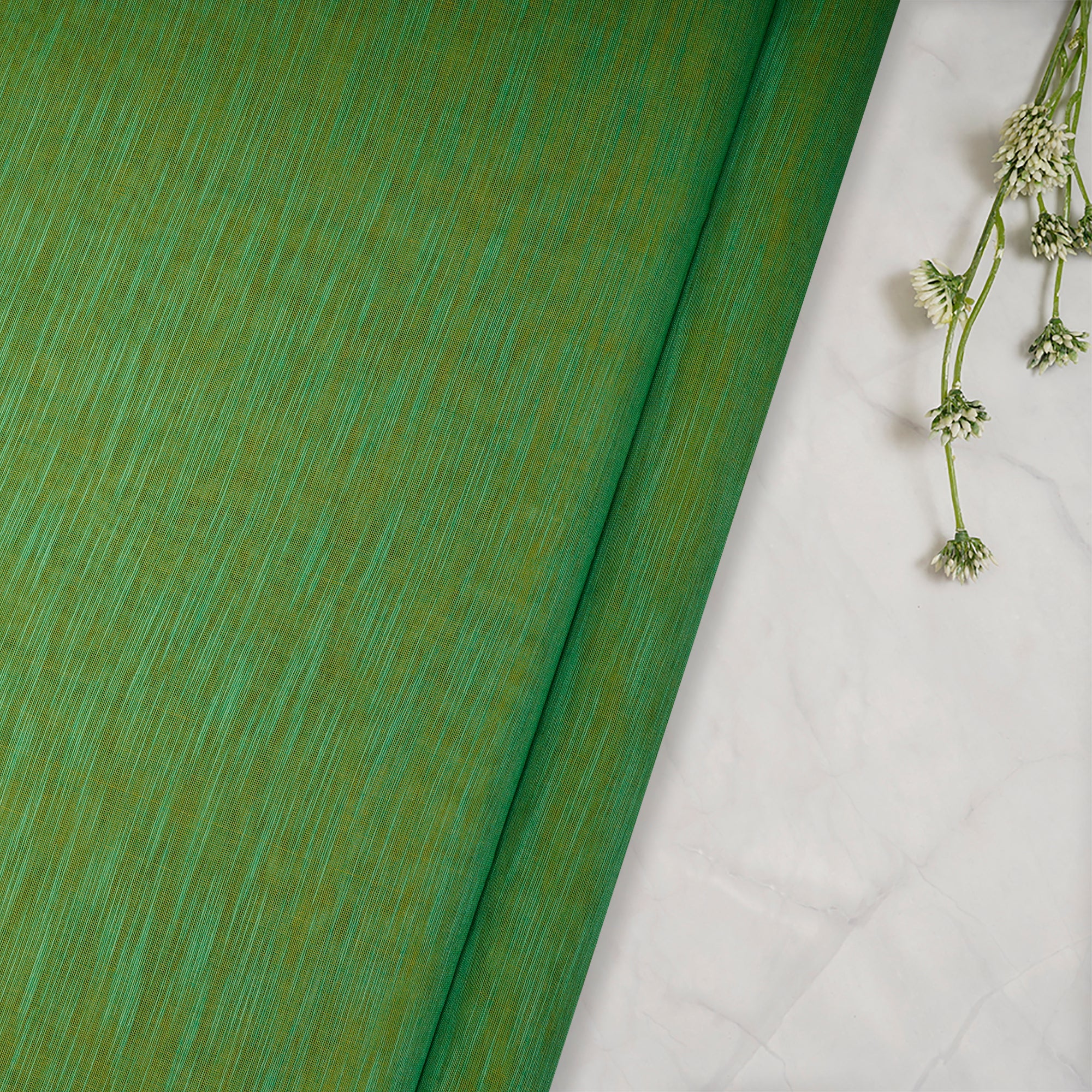 Vibrant Green Yarn Dyed Pure Slub Chanderi Fabric