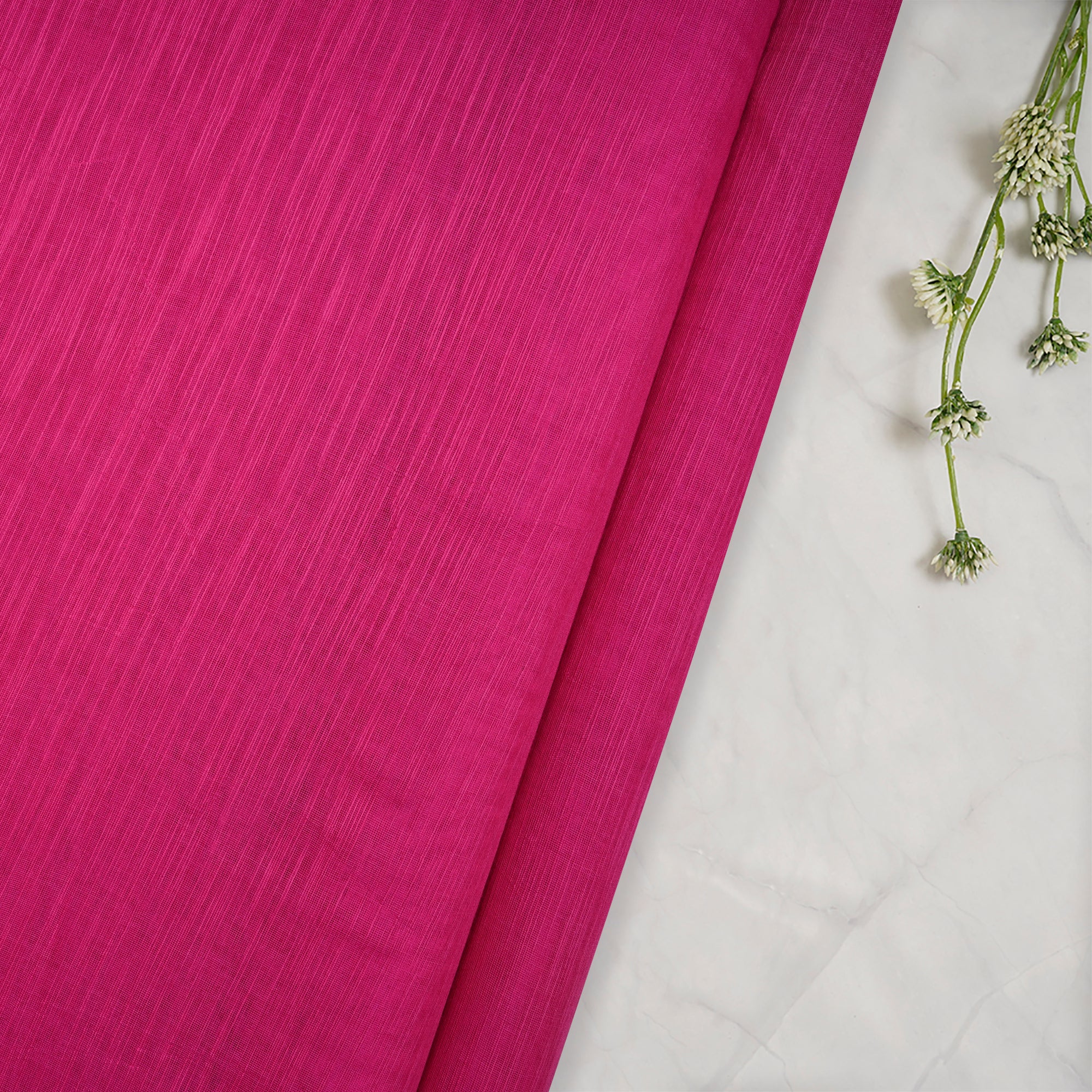 Pink Peacock Pure Slub Chanderi Fabric