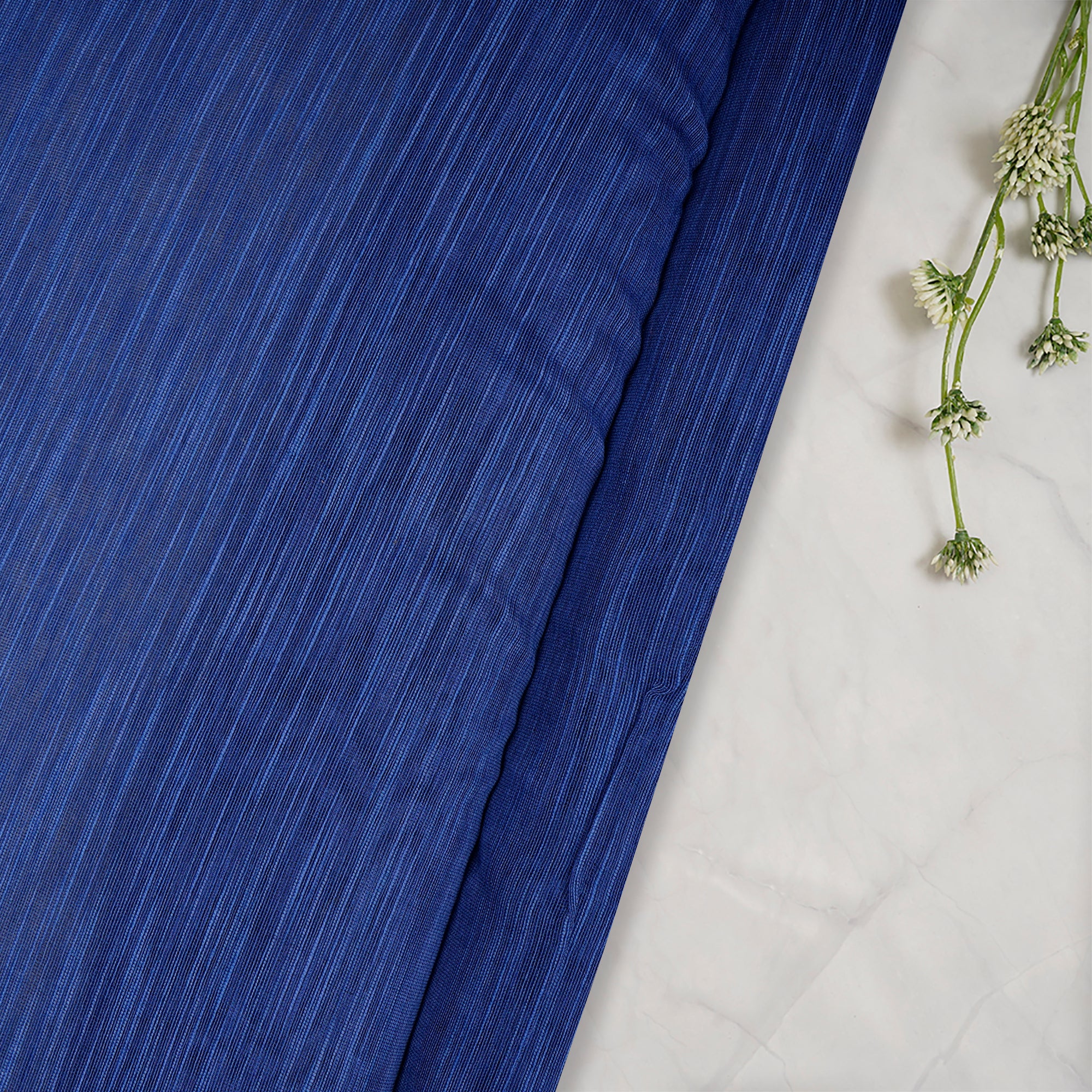 Navy Blue Pure Slub Chanderi Fabric