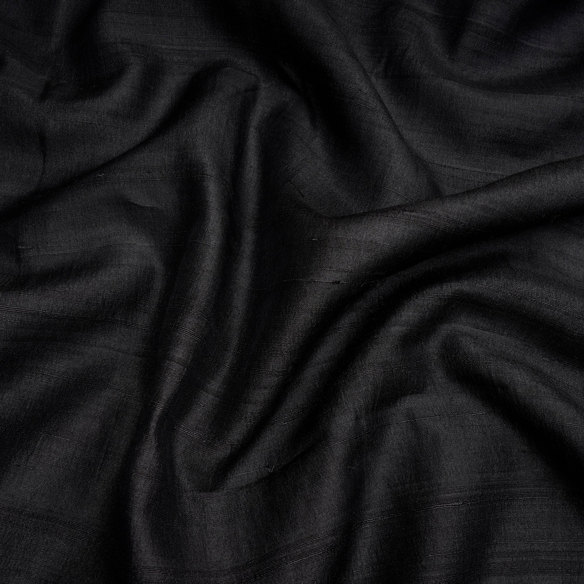 Black Piece Dyed Handwoven Tusser Silk Fabric