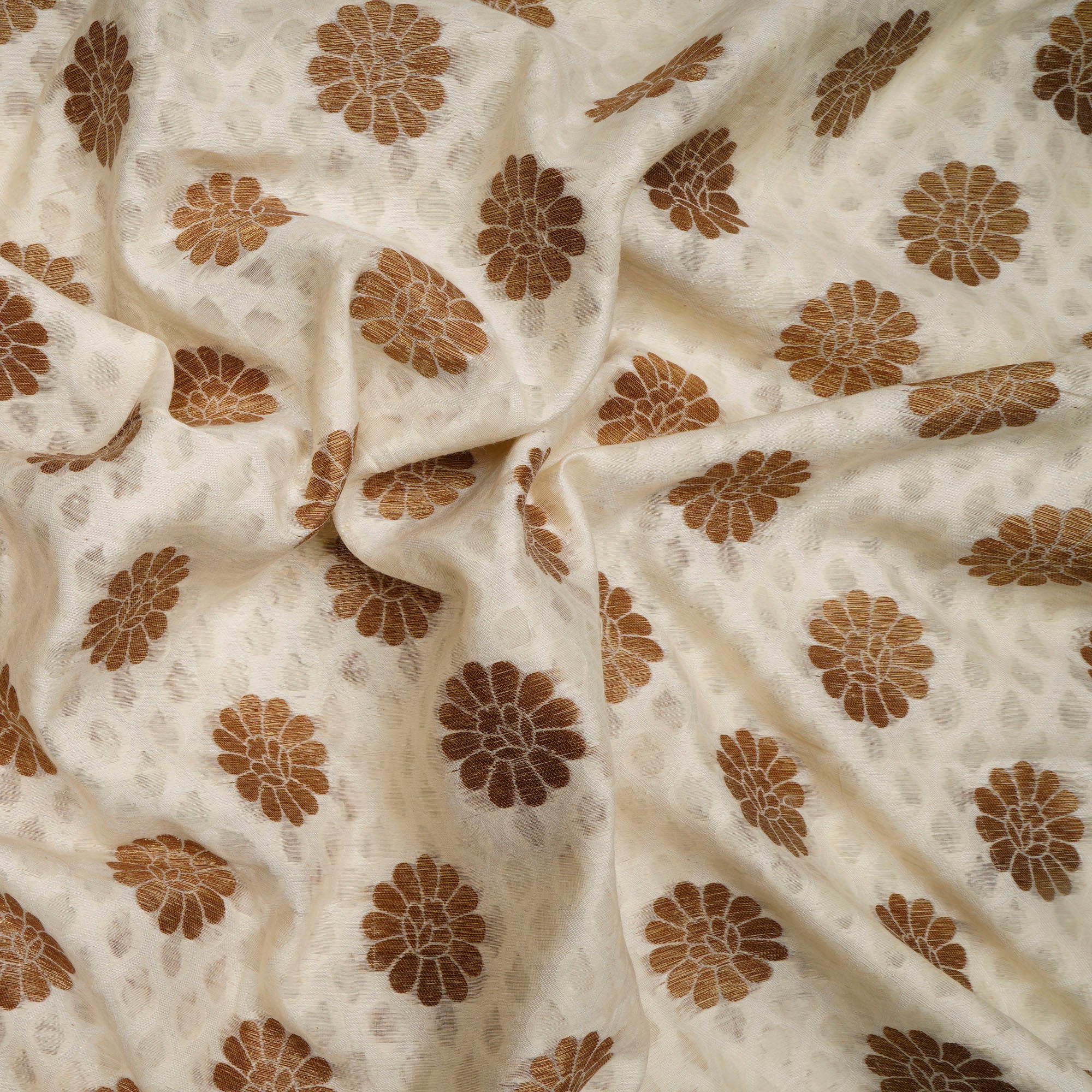 White and Golden Color Chanderi Jacquard Fabric