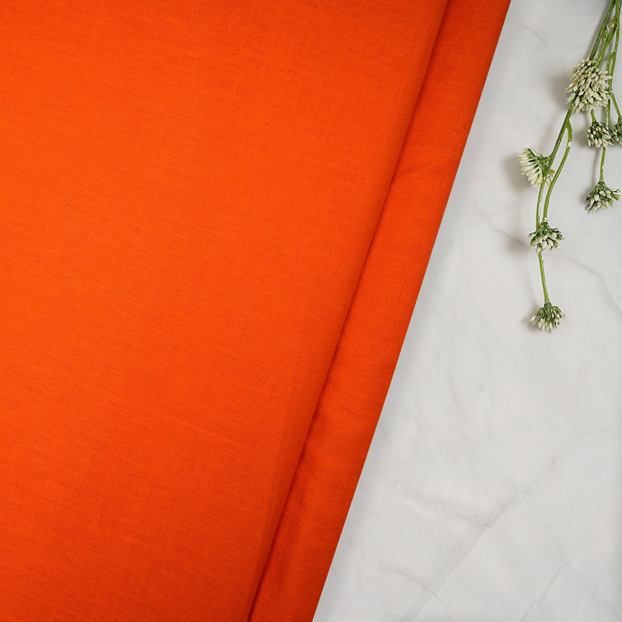 Orange Handwoven Handspun Muslin Cotton Fabric