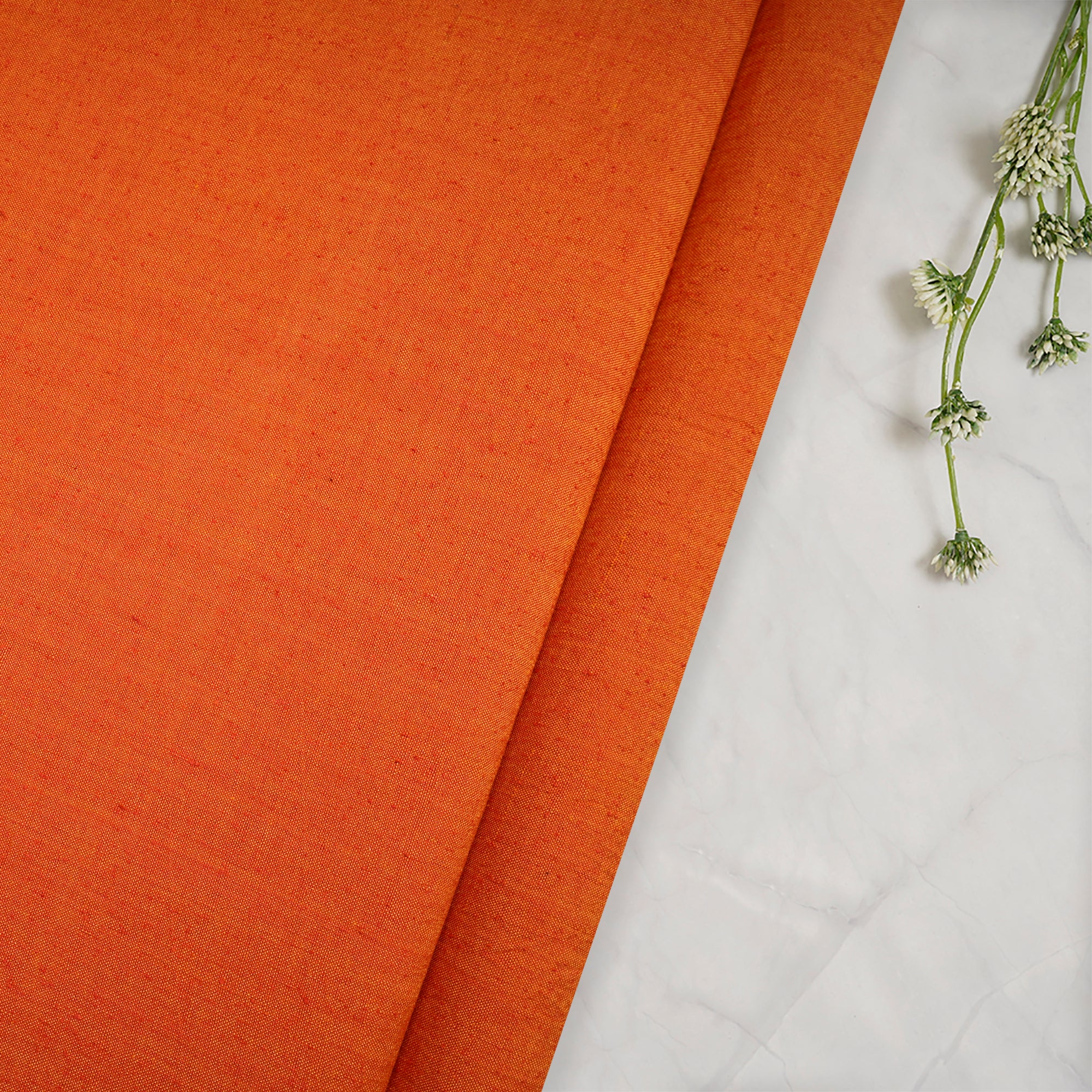 Orange Yarn Dyed Handspun Hamdwoven Matka Silk Fabric