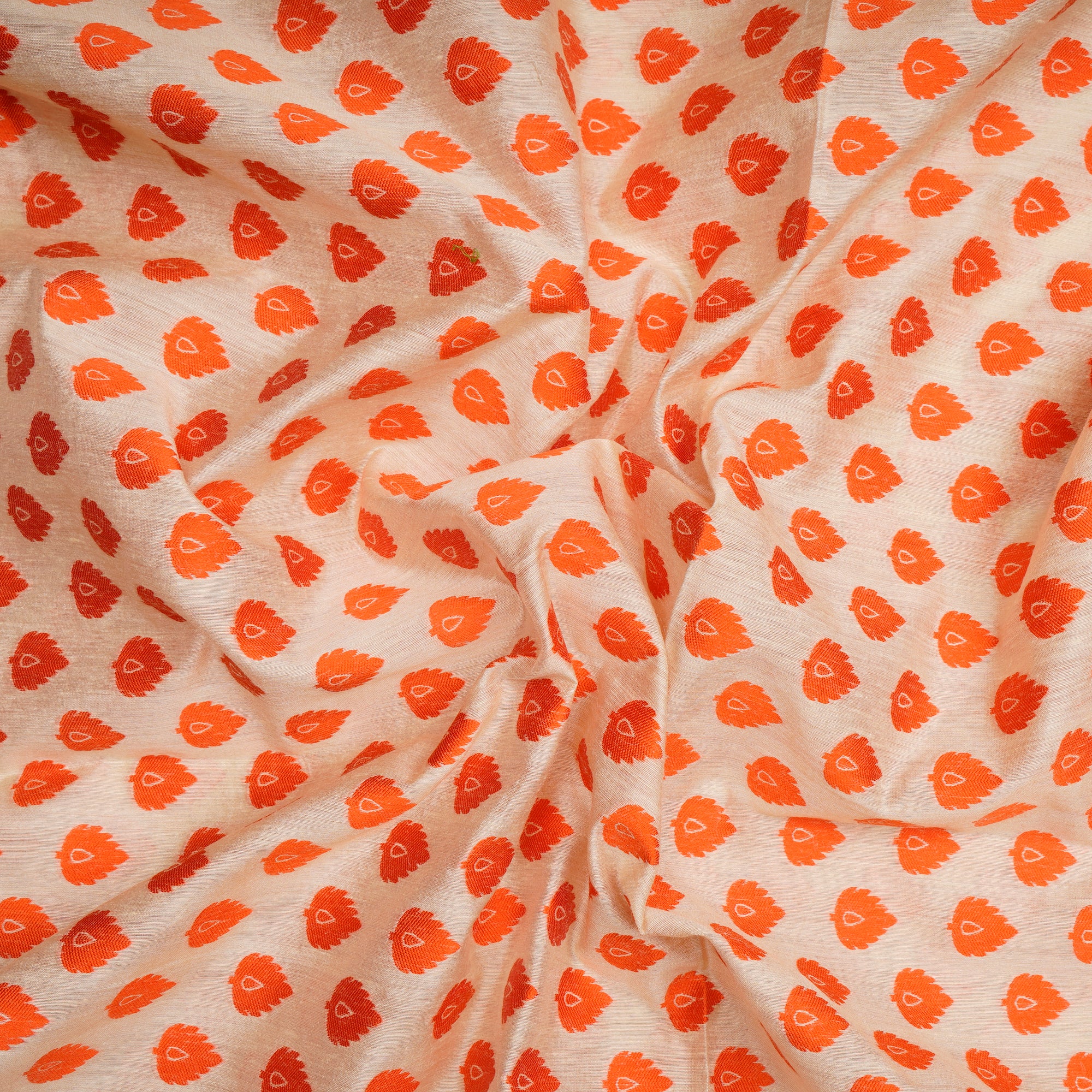 Beige-Orange All Over Print Pattern Jaquard Muga Silk Fabric