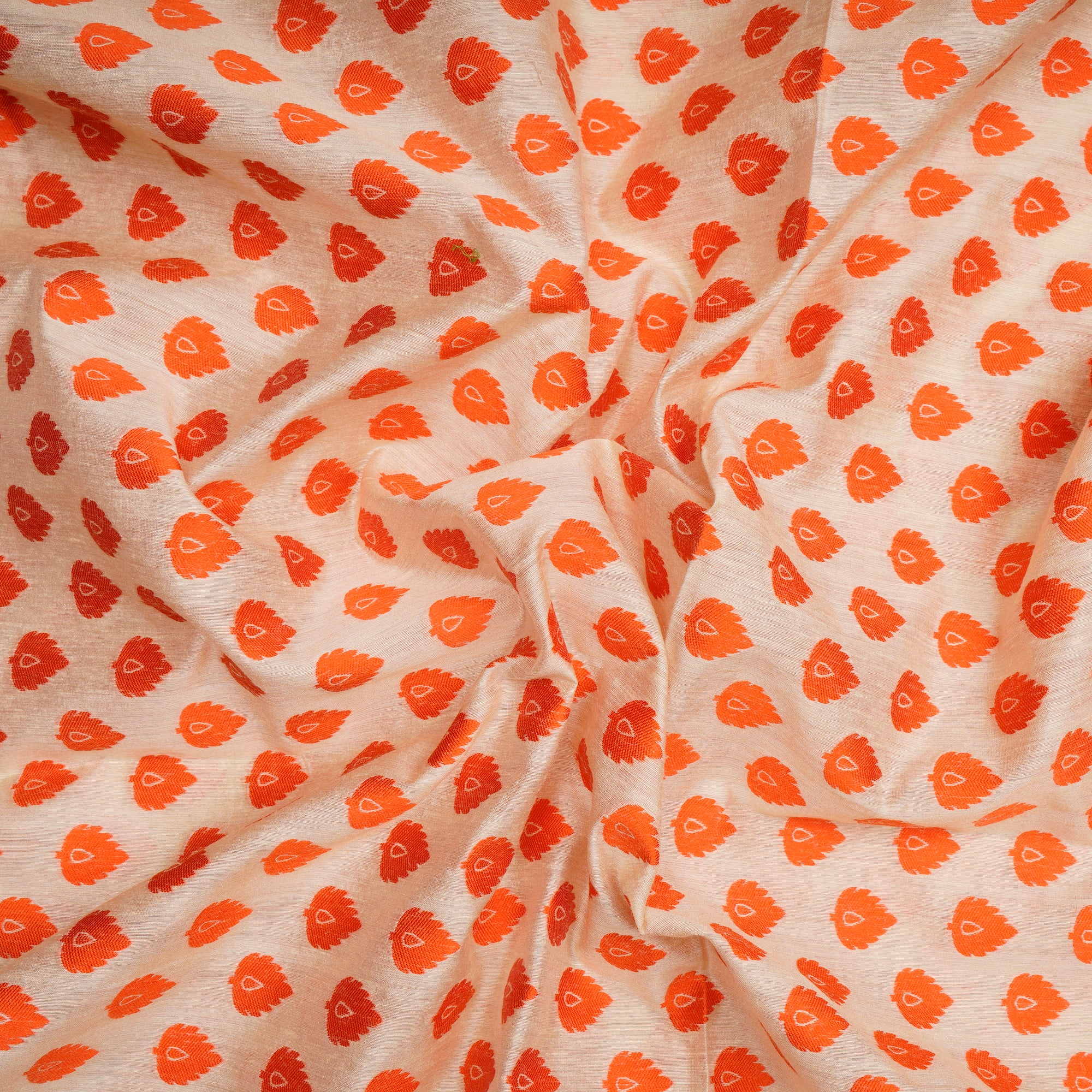 Beige-Orange All Over Print Pattern Jaquard Muga Silk Fabric