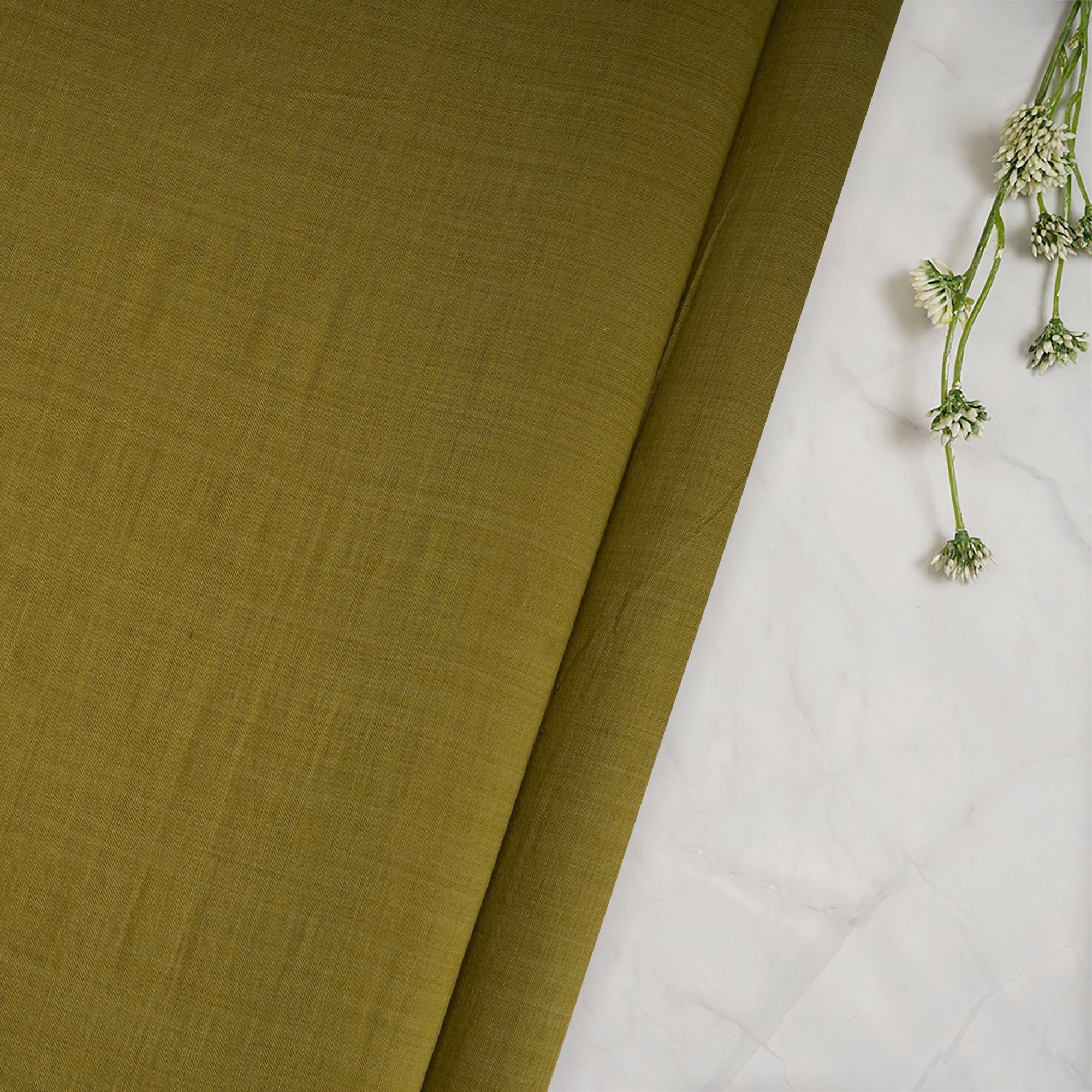 Olive Color Polyester Chanderi Fabric