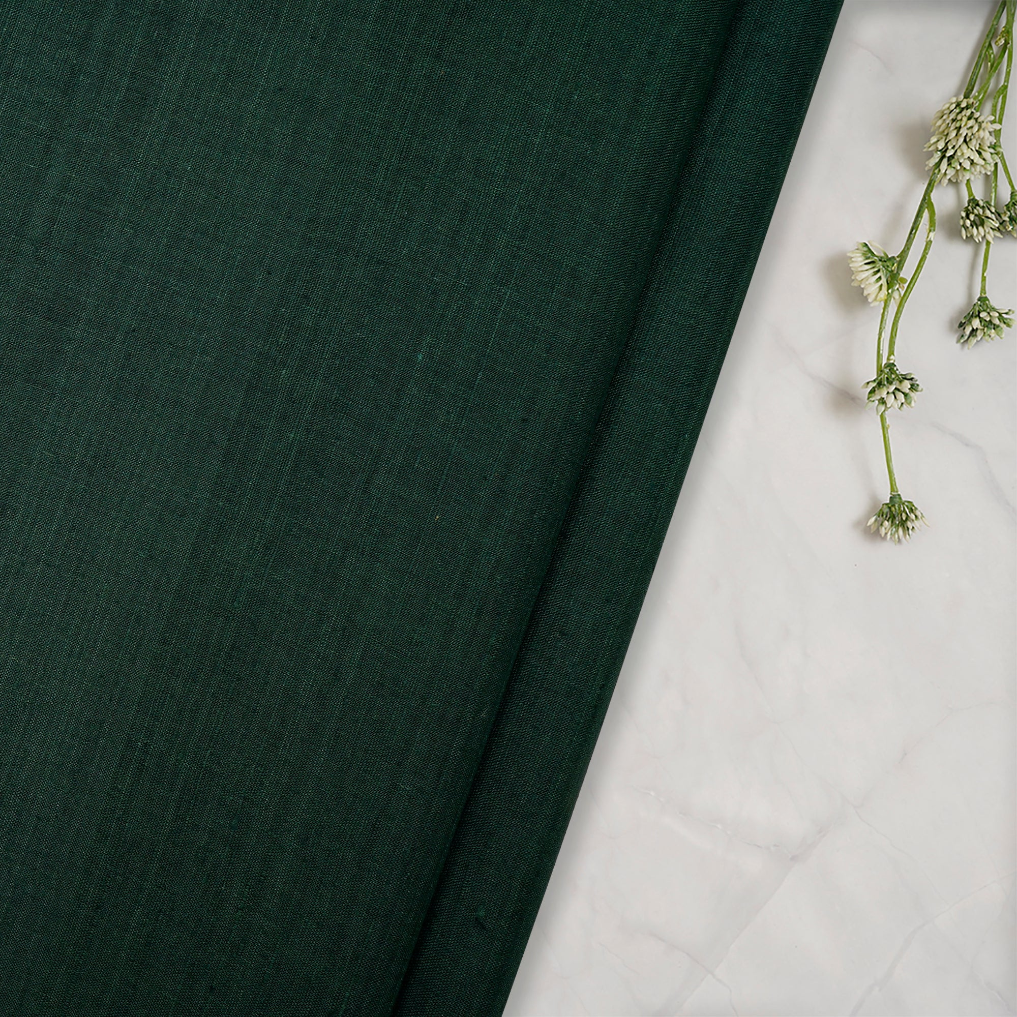 Dark Green Plain Handwoven Pure Matka Silk Fabric
