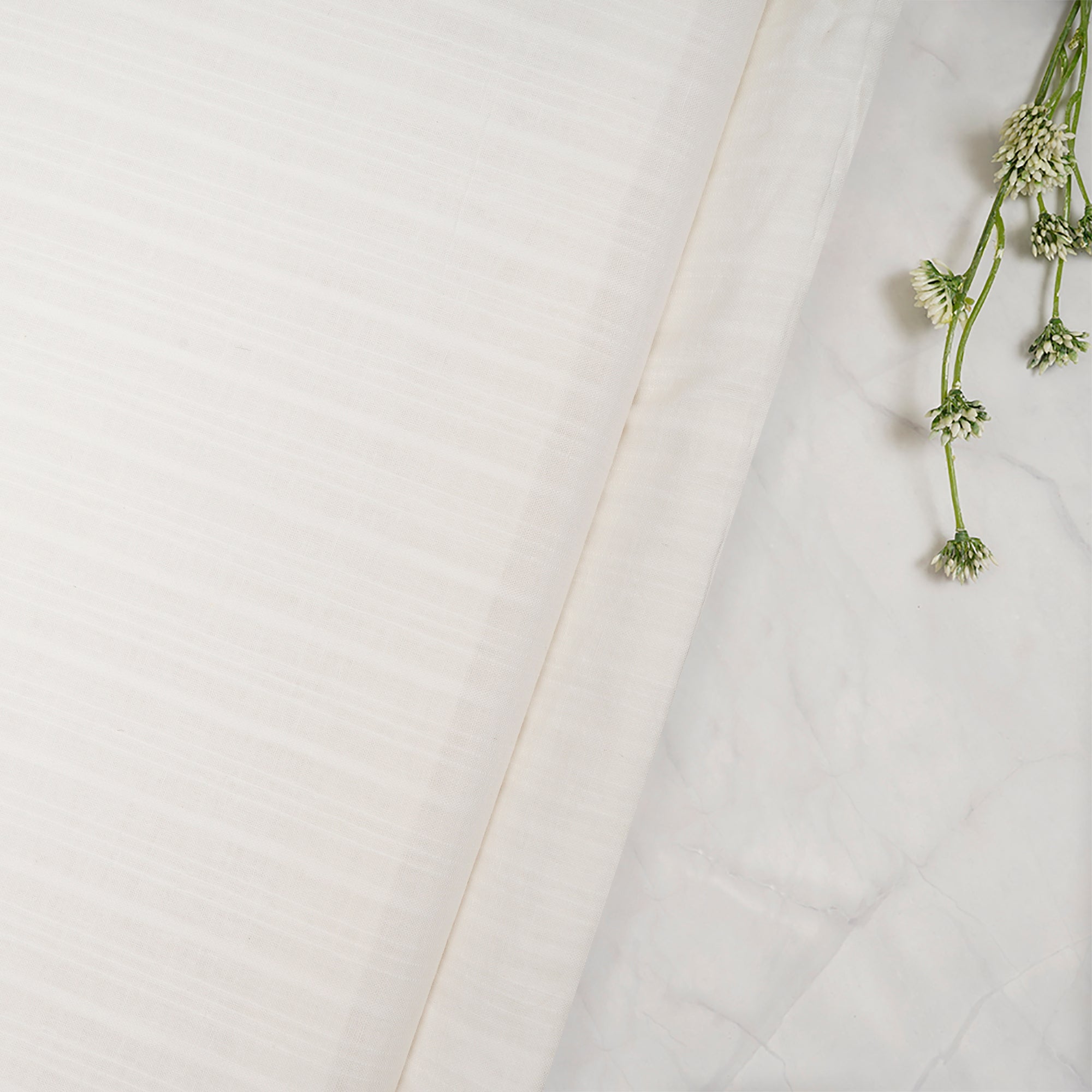 White Dyeable Stripe Pattern Handspun Handwoven Fine Muslin Cotton Fabric