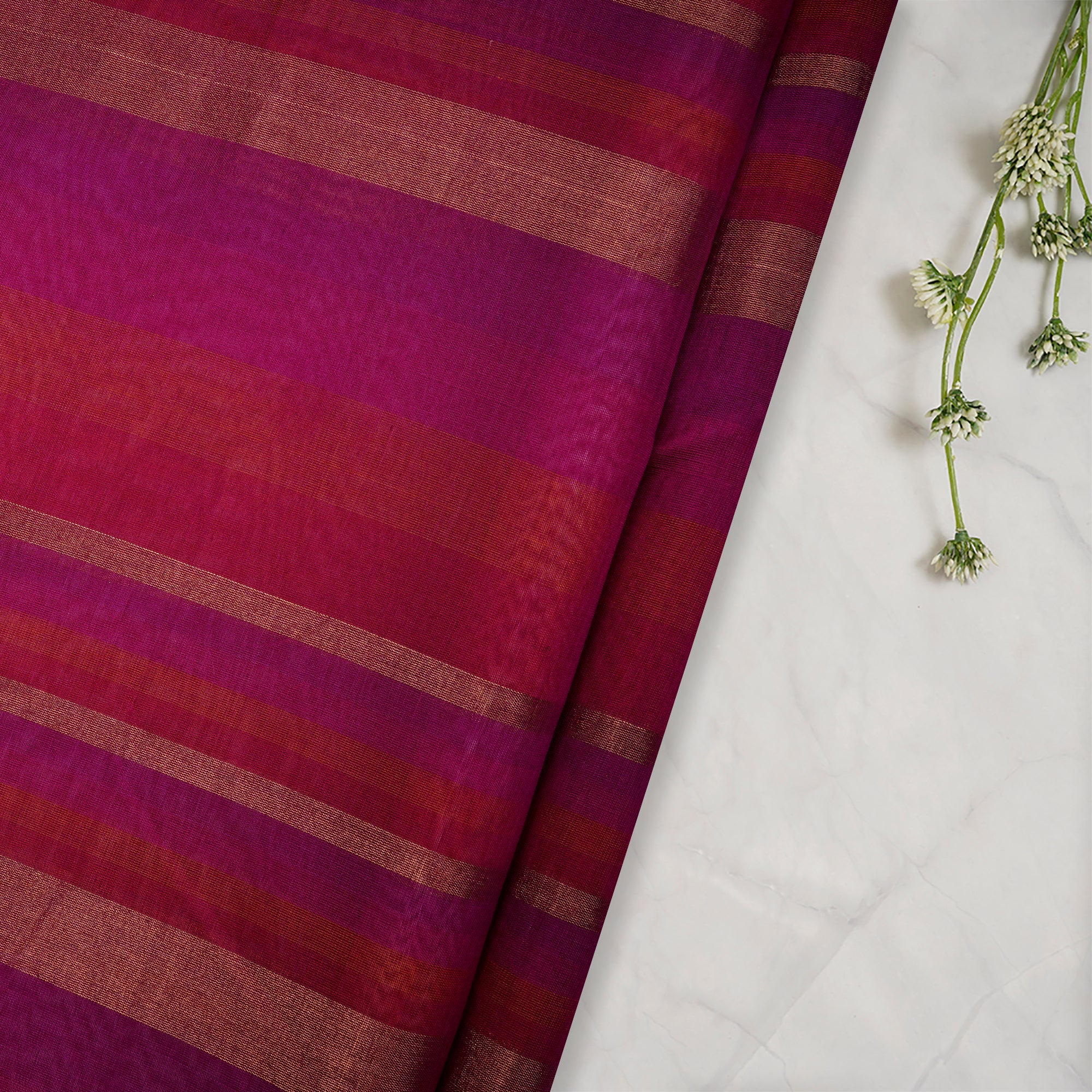 Jazzberry Jam Color Handwoven Striped Maheshwari Fabric