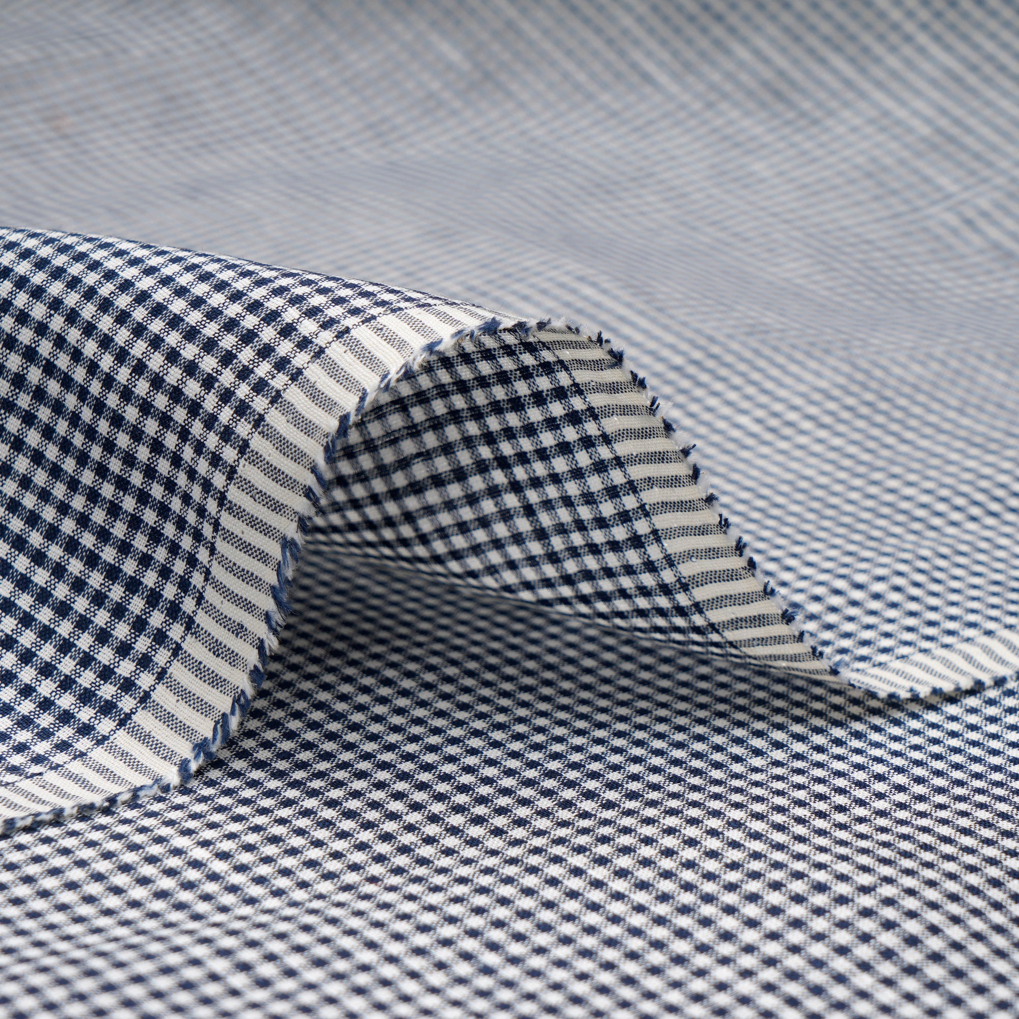 White-Blue Check Pattern Pure Linen Fabric