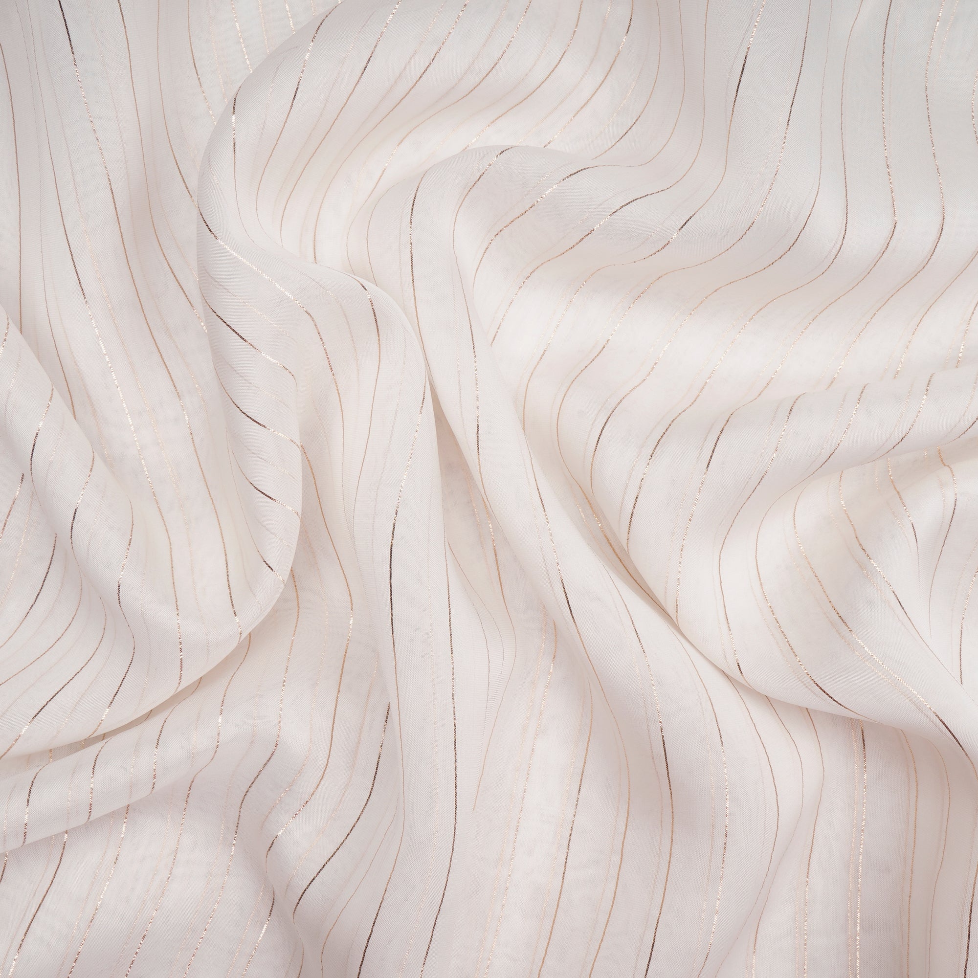 White Dyeable Golden Stripe Pattern Fancy Viscose Organza Fabric