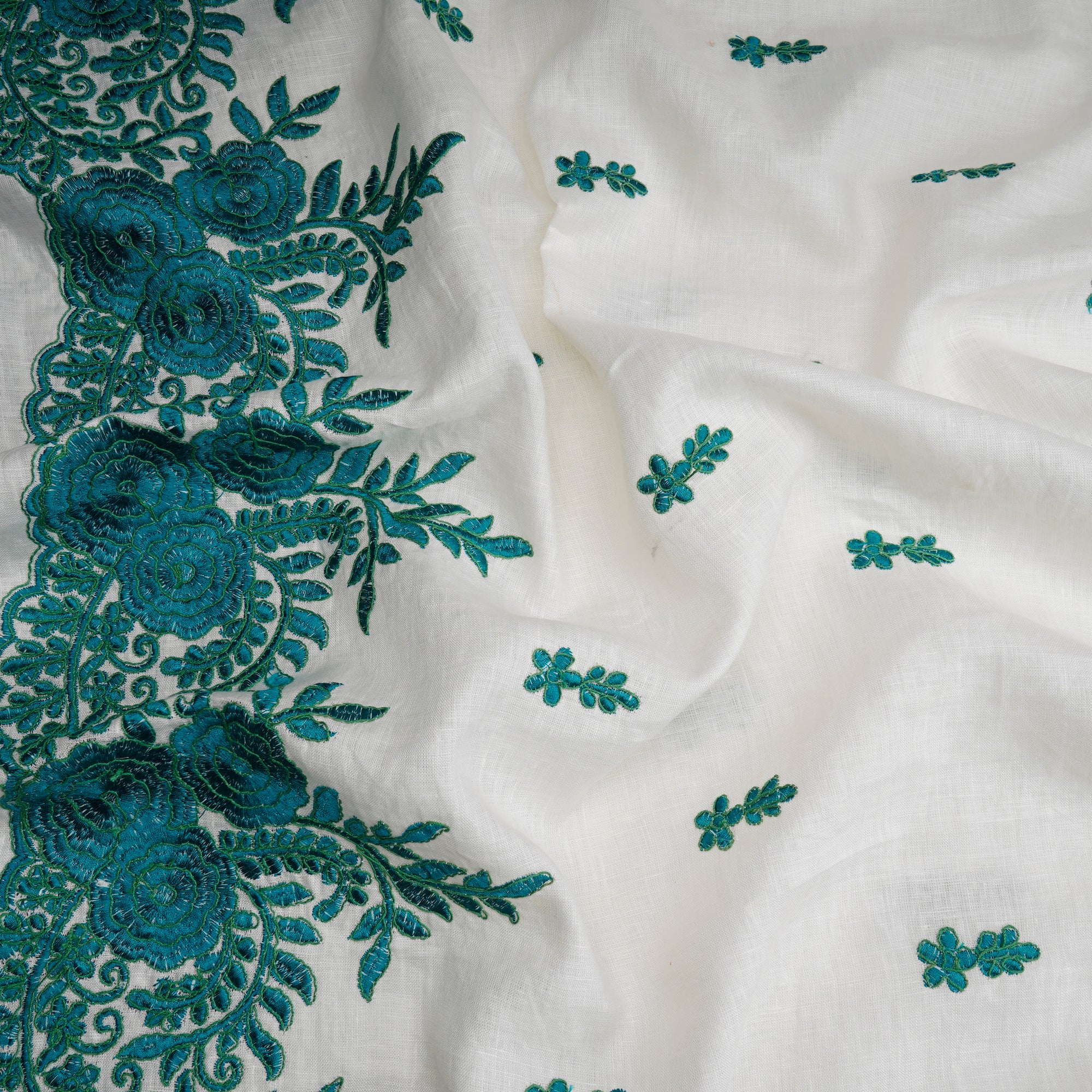 White-Blue Color Embroidered Plain Lee Fabric