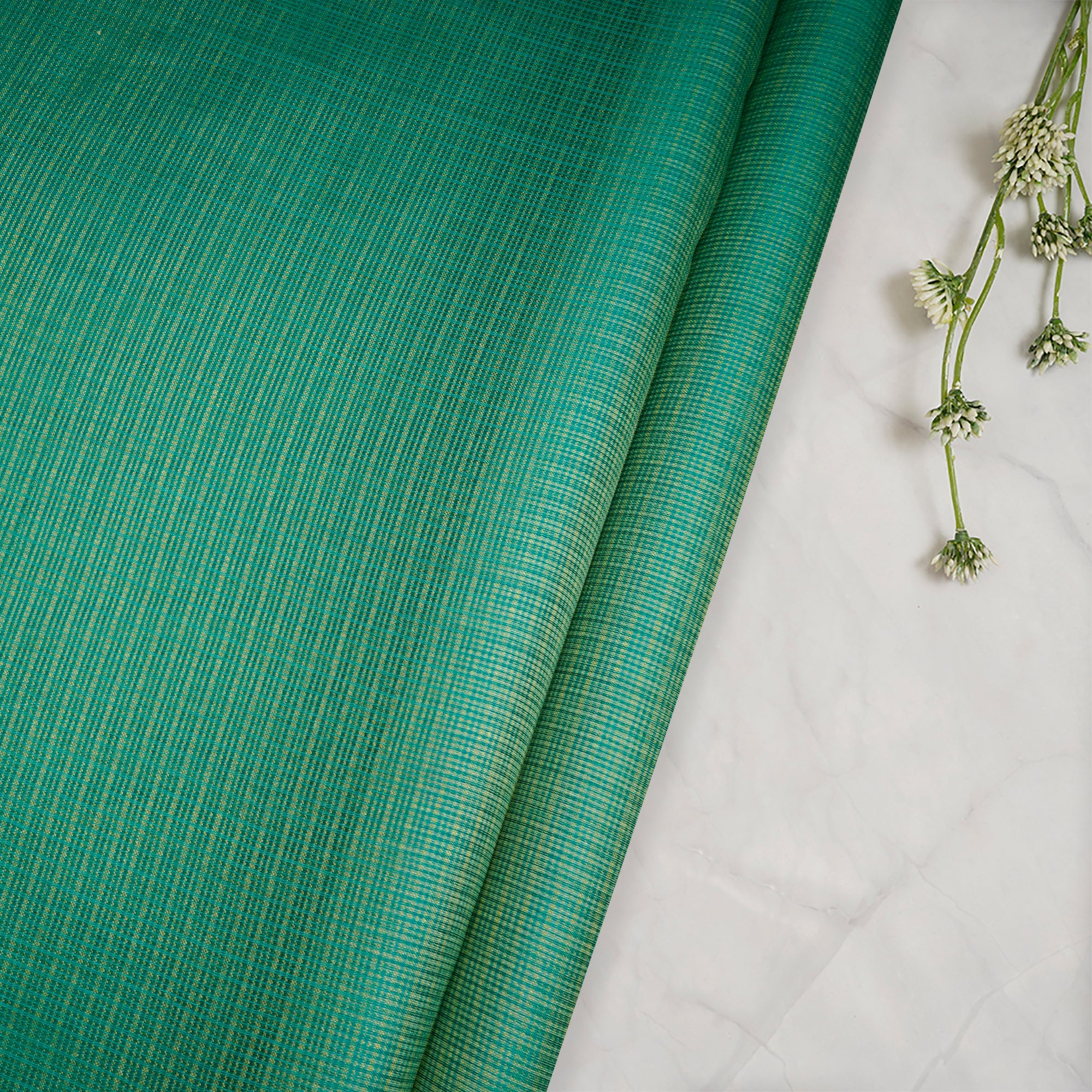 Green-Yellow Handwoven Kota Satin Silk Fabric