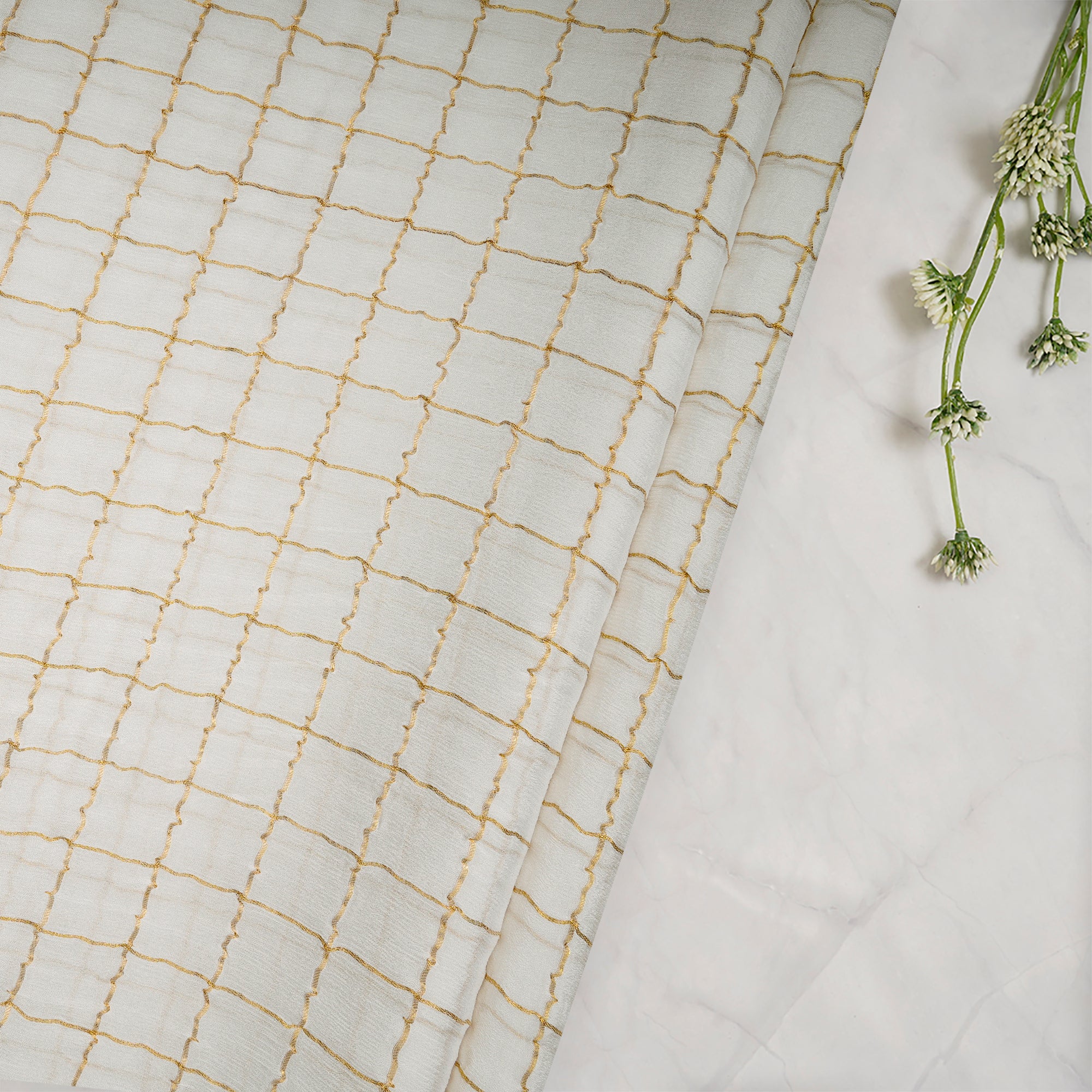 White Dyeable Check Pattern Handwoven Fancy Georgette Fabric