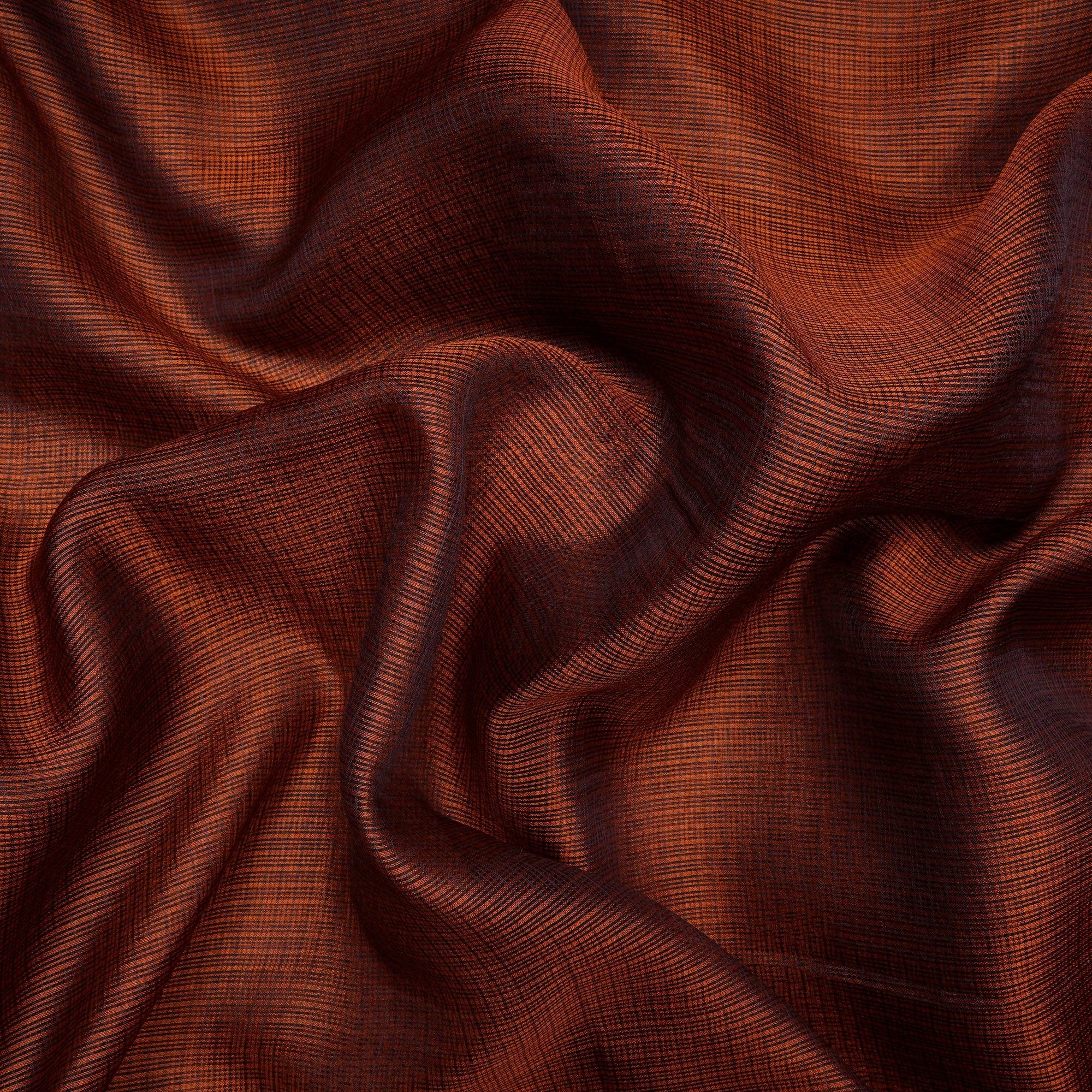 Brown-Pink Color Handwoven Kota Silk Fabric With Zari Border