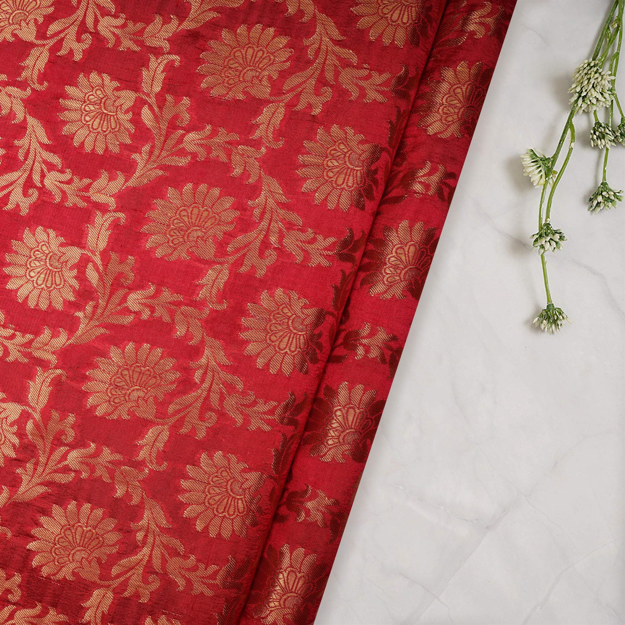 Amaranth Red-Golden Color Brocade Fabric