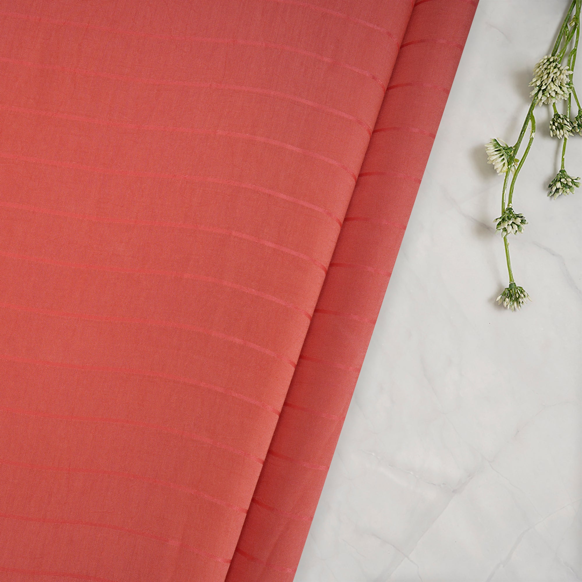 Salmon Pink Color Striped Poly Modal Fabric