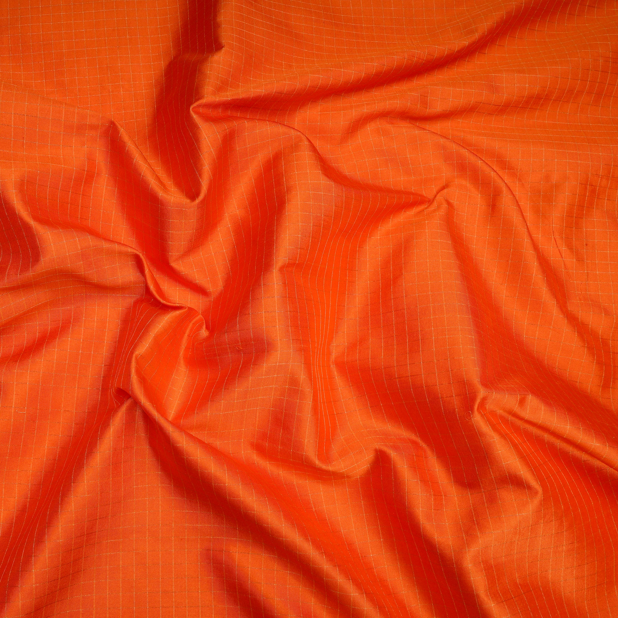 Orange Dyed Check Pattern Fancy Silk Fabric