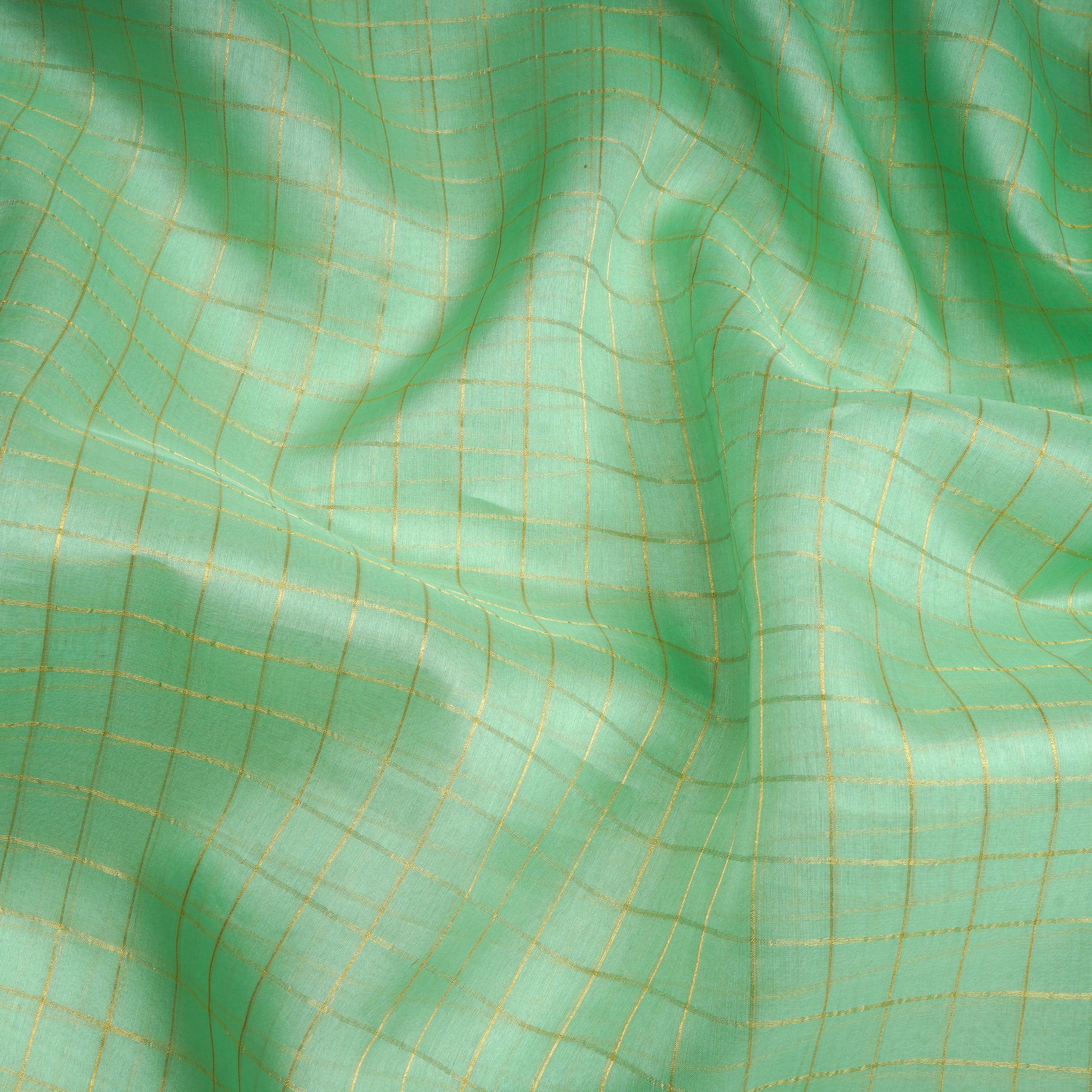 Green Ass Dyed Check Pattern Handwoven Fancy Organza Silk Fabric