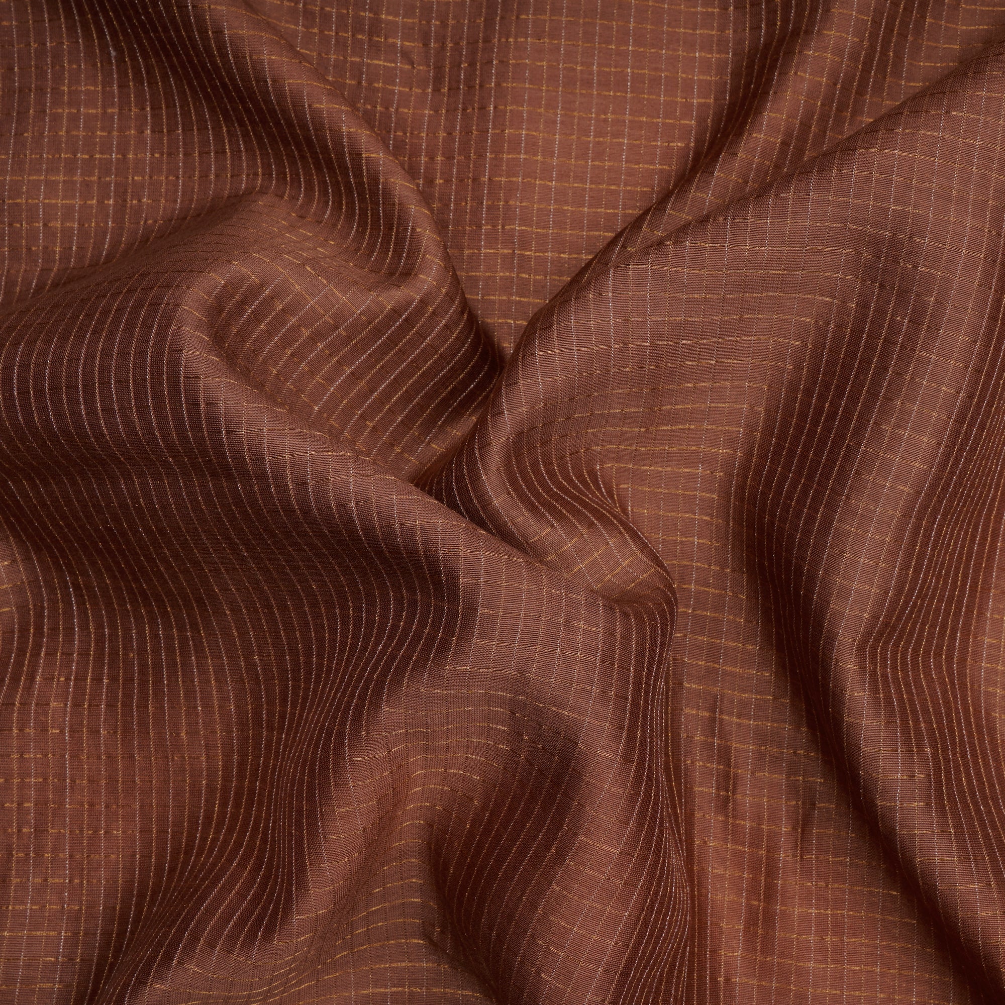 Brown Check Pattern Fancy Chanderi Fabric