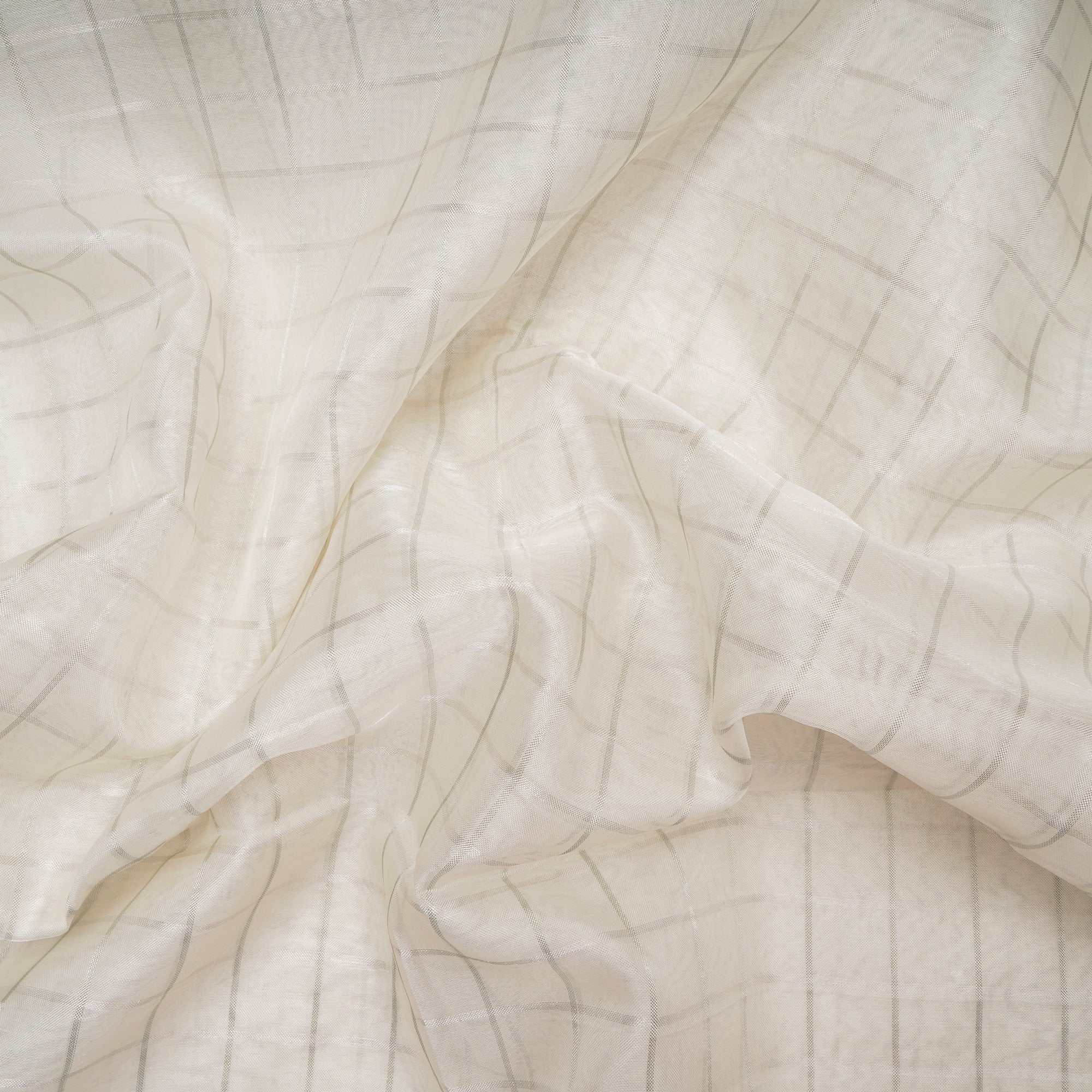 White-Silver Dyeable Check Pattern Organza Silk Fabric