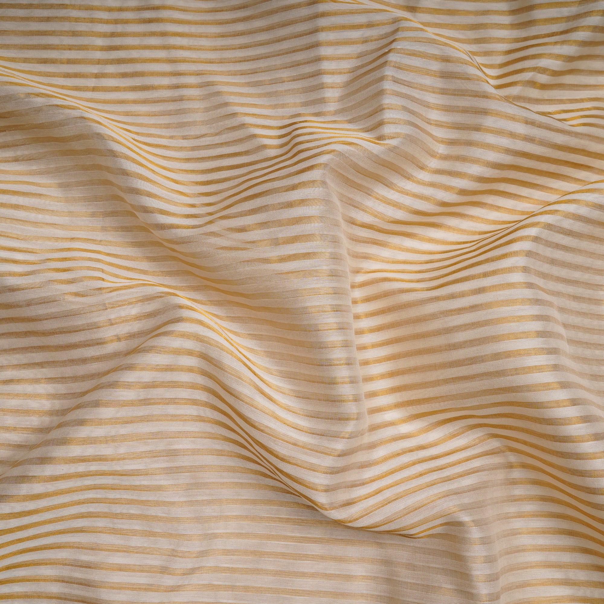 Off-White Color Fancy Zari Striped Chanderi Dyeable Fabric