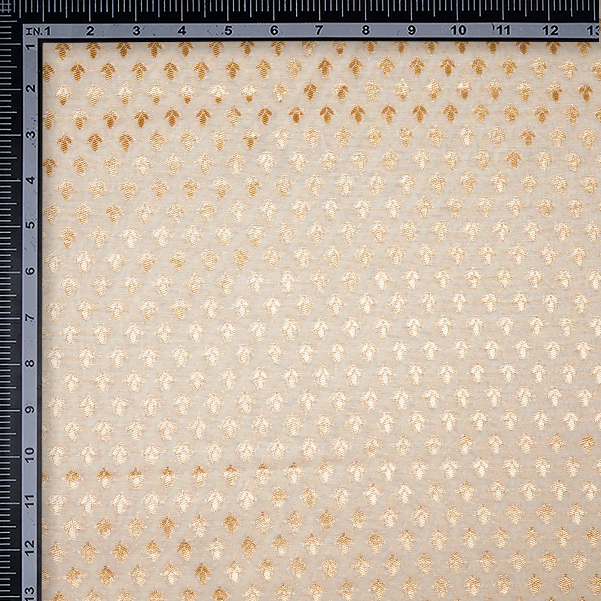 White-Gold Motif Pattern Blended Banarasi Cotton Jacquard Fabric