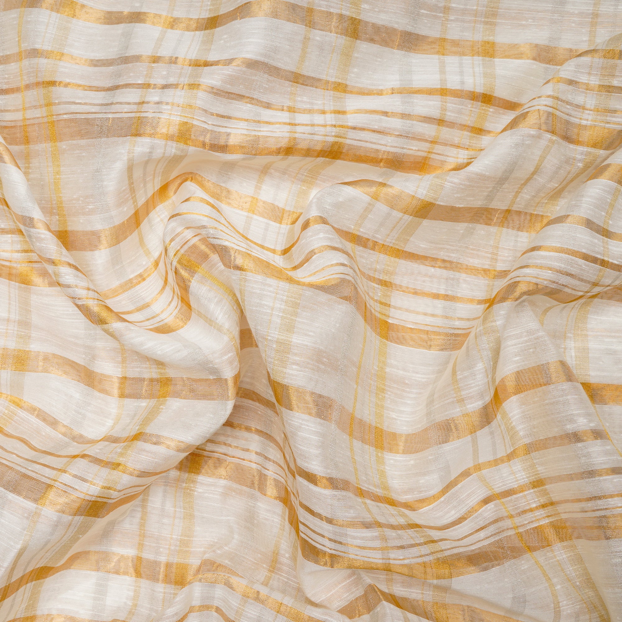 White-Gold Dyeable Check Pattern Fancy Viscose Raw Silk Zari Fabric