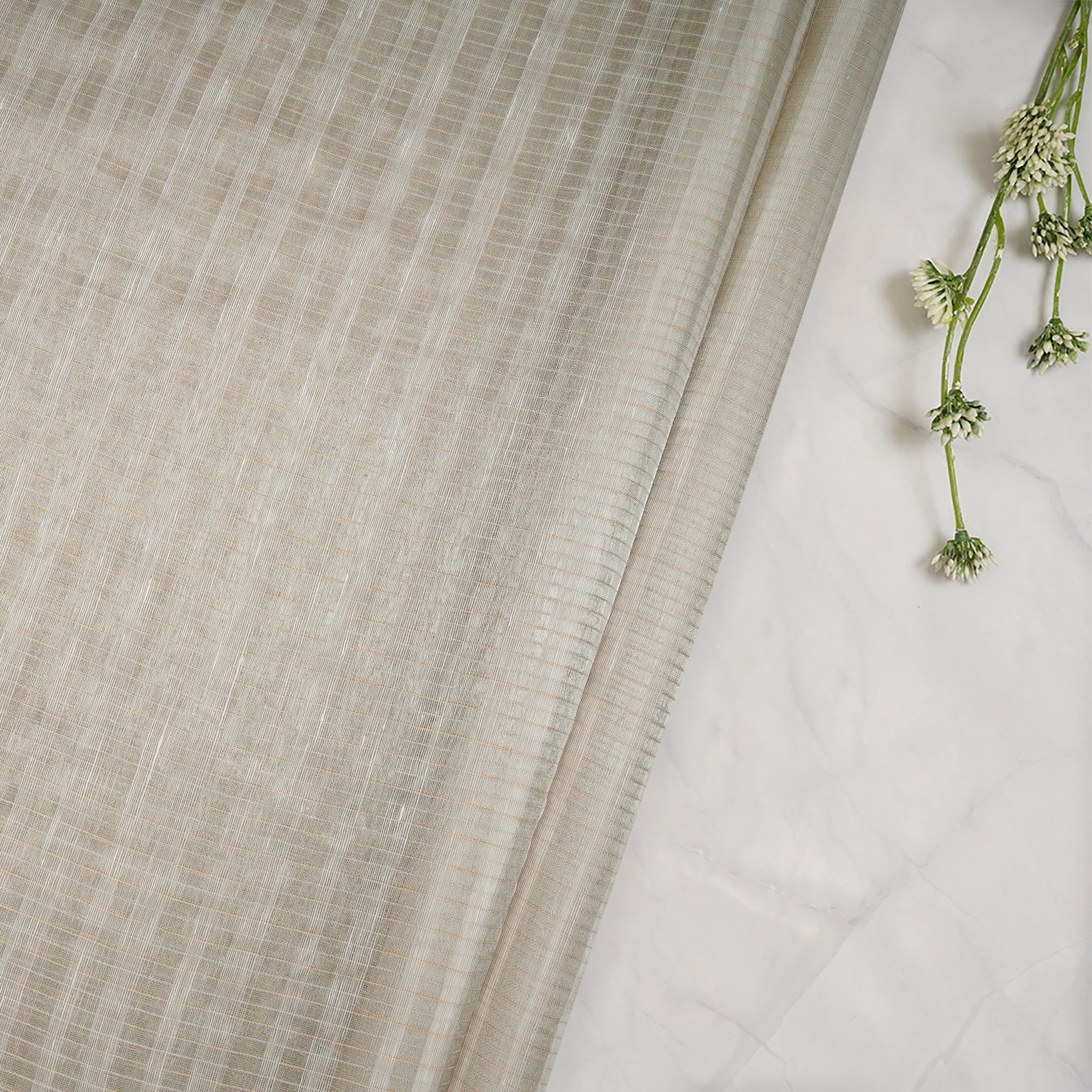 Off-White Dyeable Stripe Pattern Handwoven Fancy Banarasi Fabrics
