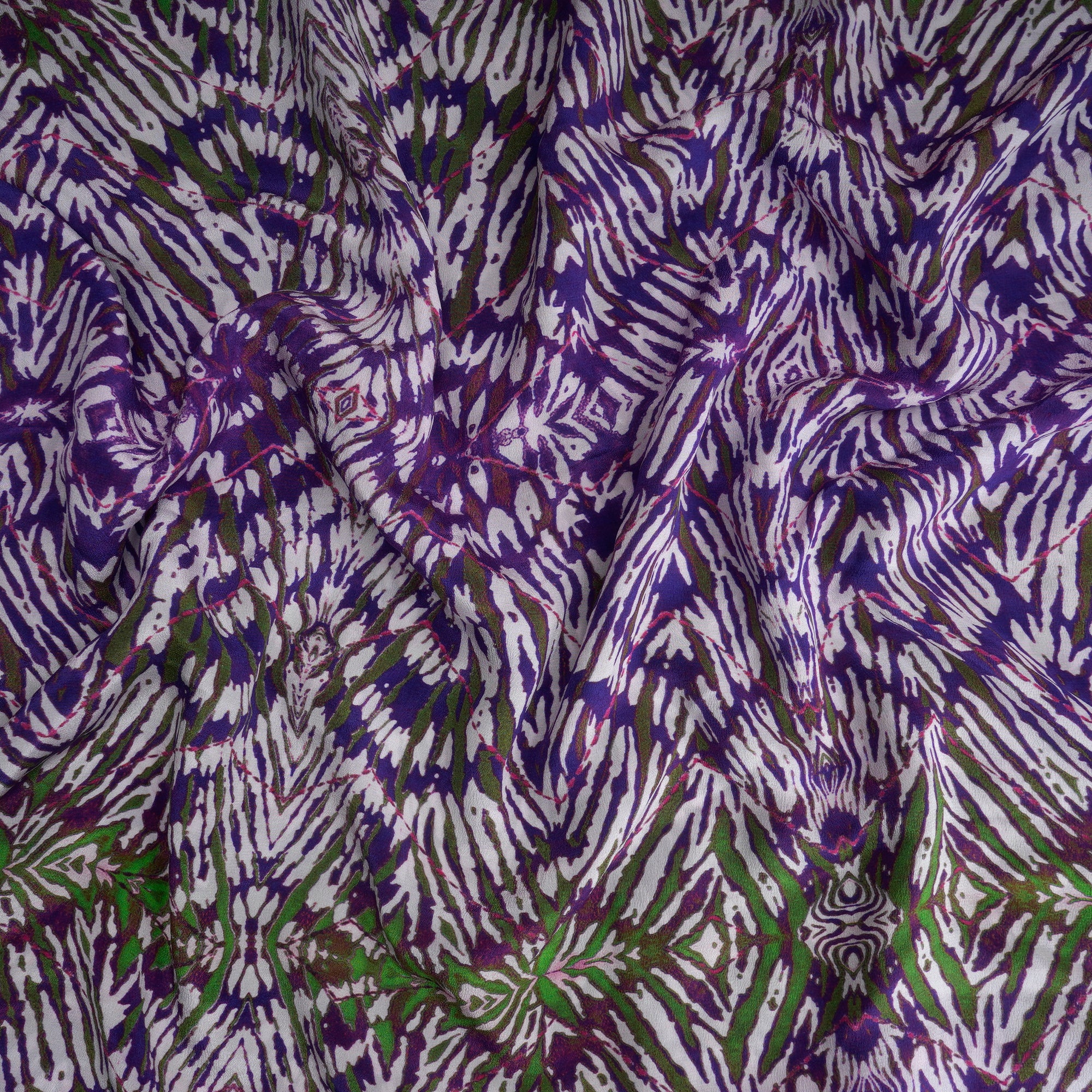 Purple-White Color Digital Printed Crepe Silk Fabric